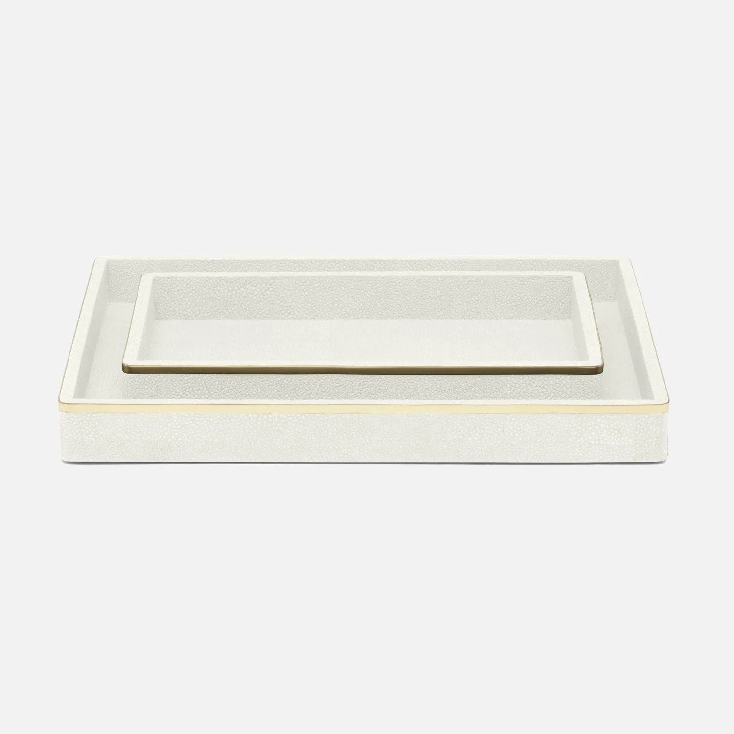 Pigeon and Poodle PP005676 Bradford Trays in Blanc Realistic Faux Shagreen/Gold Brass
