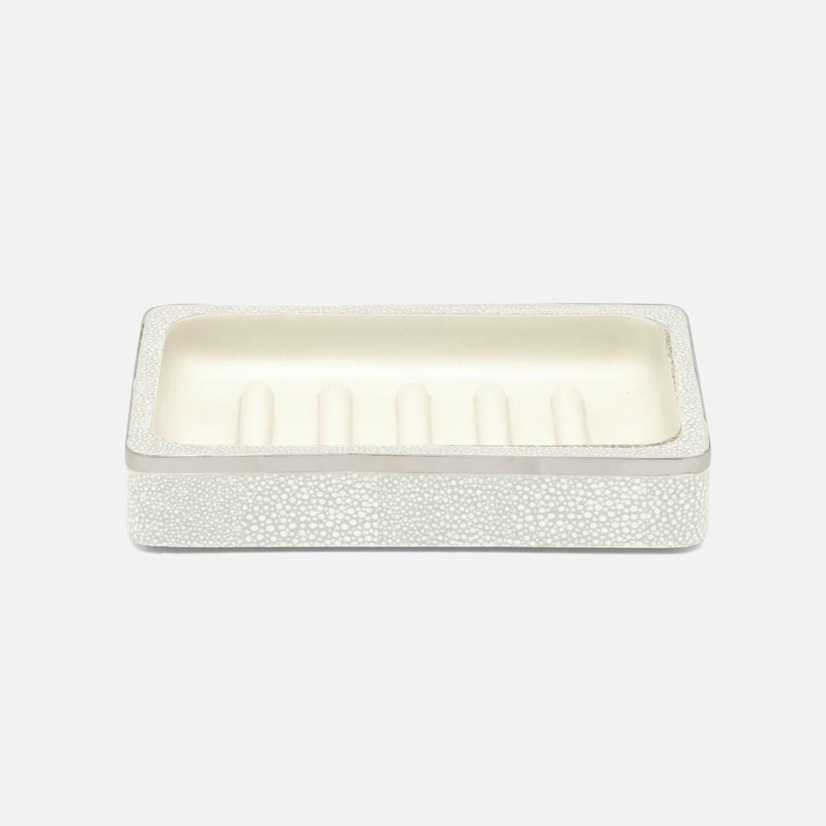 Pigeon and Poodle - PP005679 - Bradford Soap Dish - Bradford - Blanc Realistic Faux Shagreen/Silver Stainless Steel