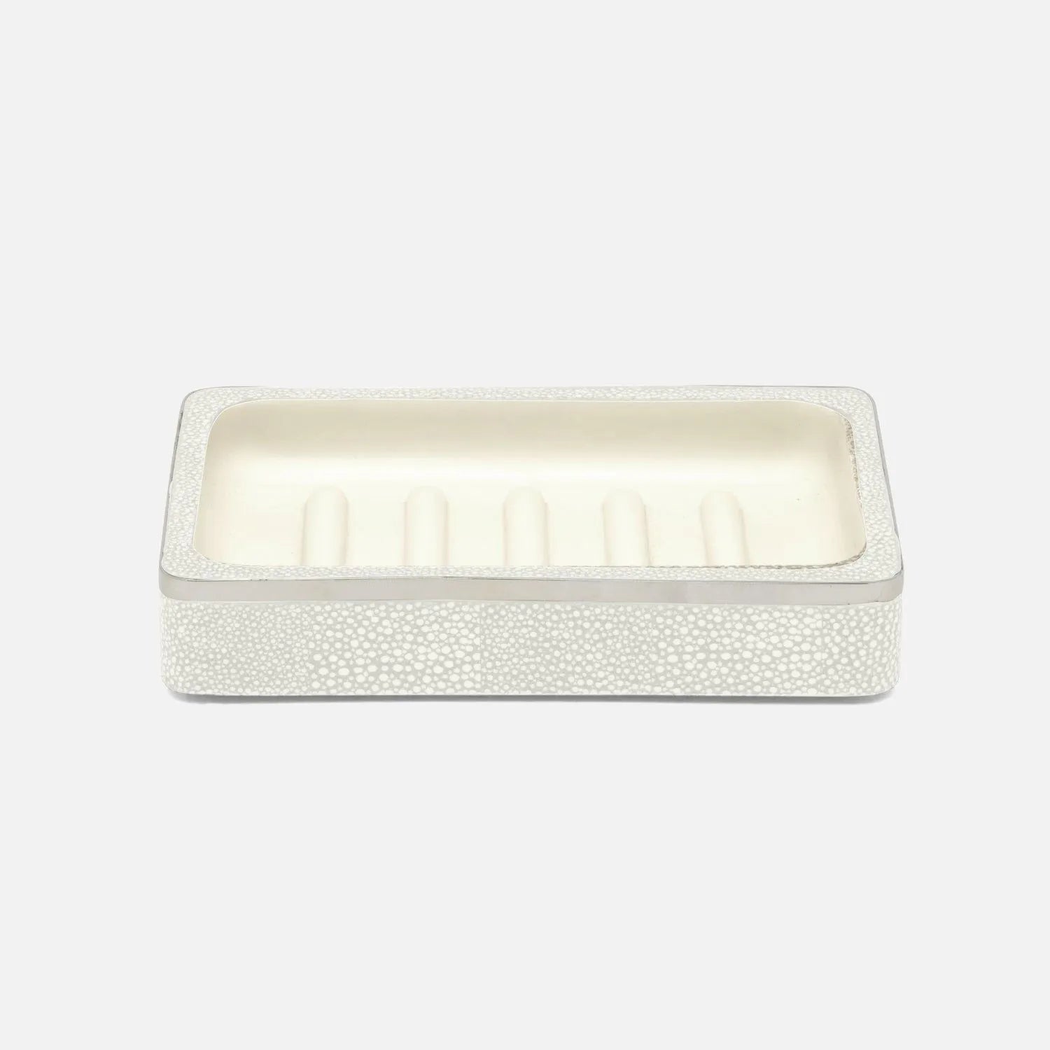 Pigeon and Poodle - PP005679 - Bradford Soap Dish - Bradford - Blanc Realistic Faux Shagreen/Silver Stainless Steel