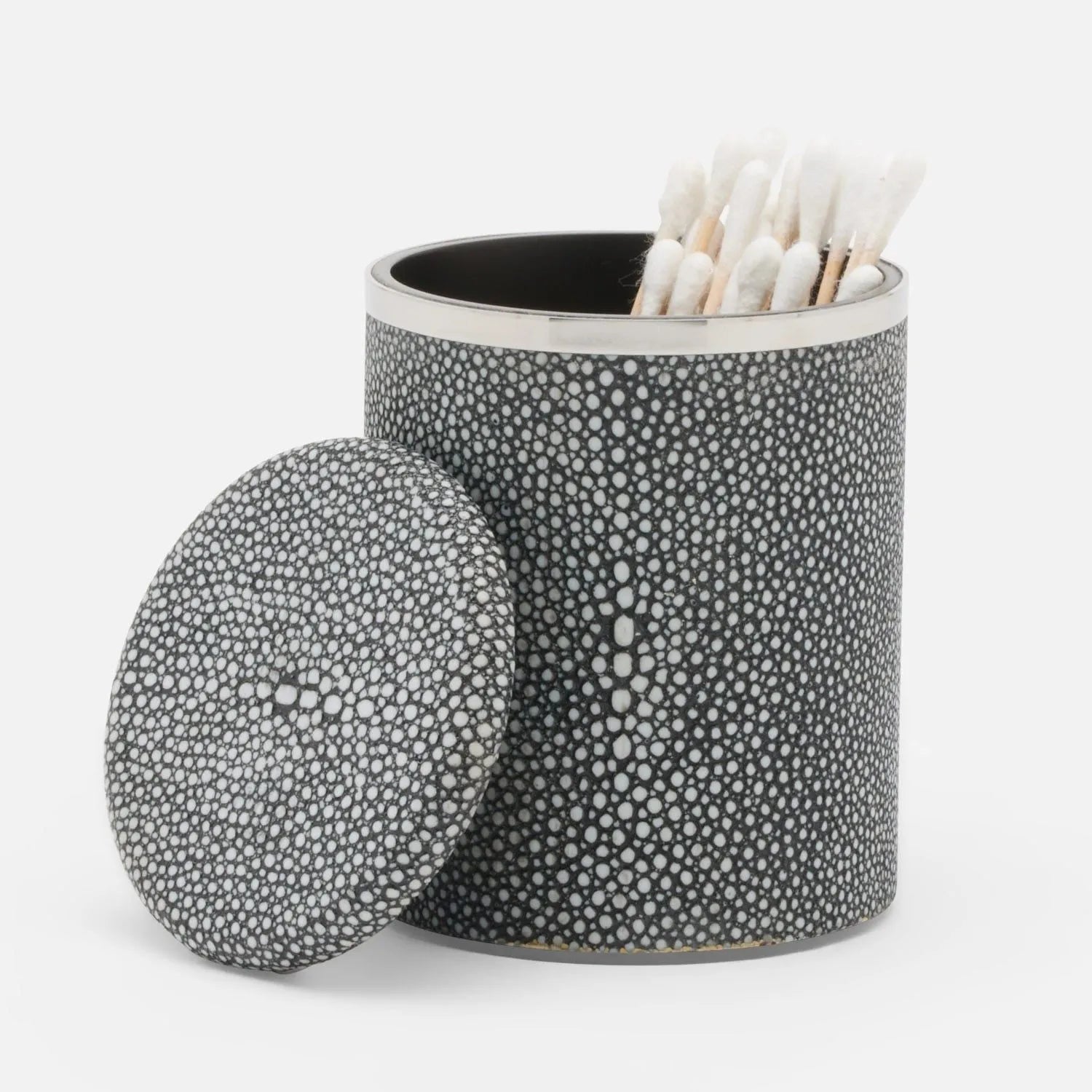 Pigeon and Poodle - PP005661 - Bradford Canister - Bradford - Cool Gray Realistic Faux Shagreen/Silver Stainless Steel
