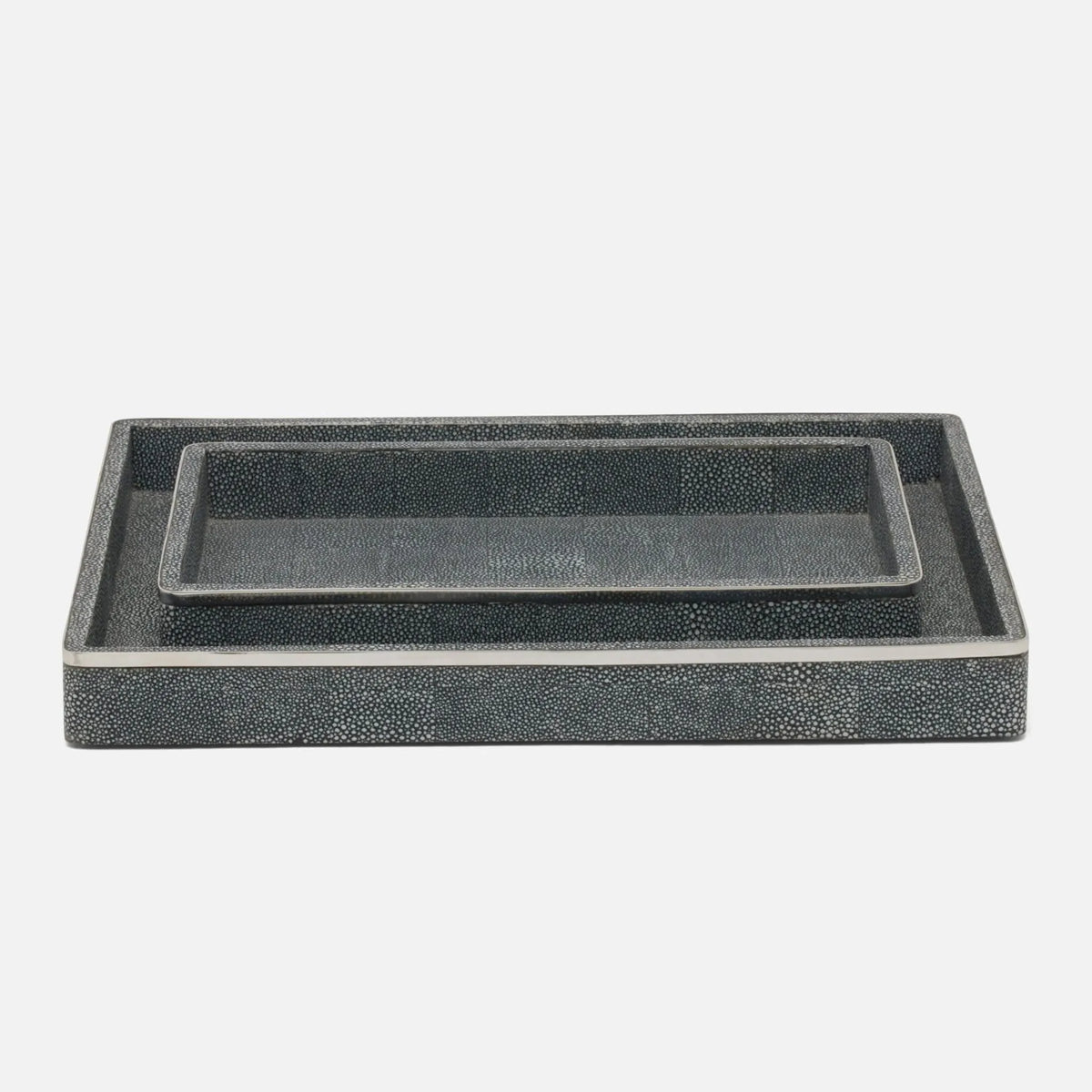 Pigeon and Poodle - PP005657 - Bradford Trays - Bradford - Cool Gray Realistic Faux Shagreen/Silver Stainless Steel