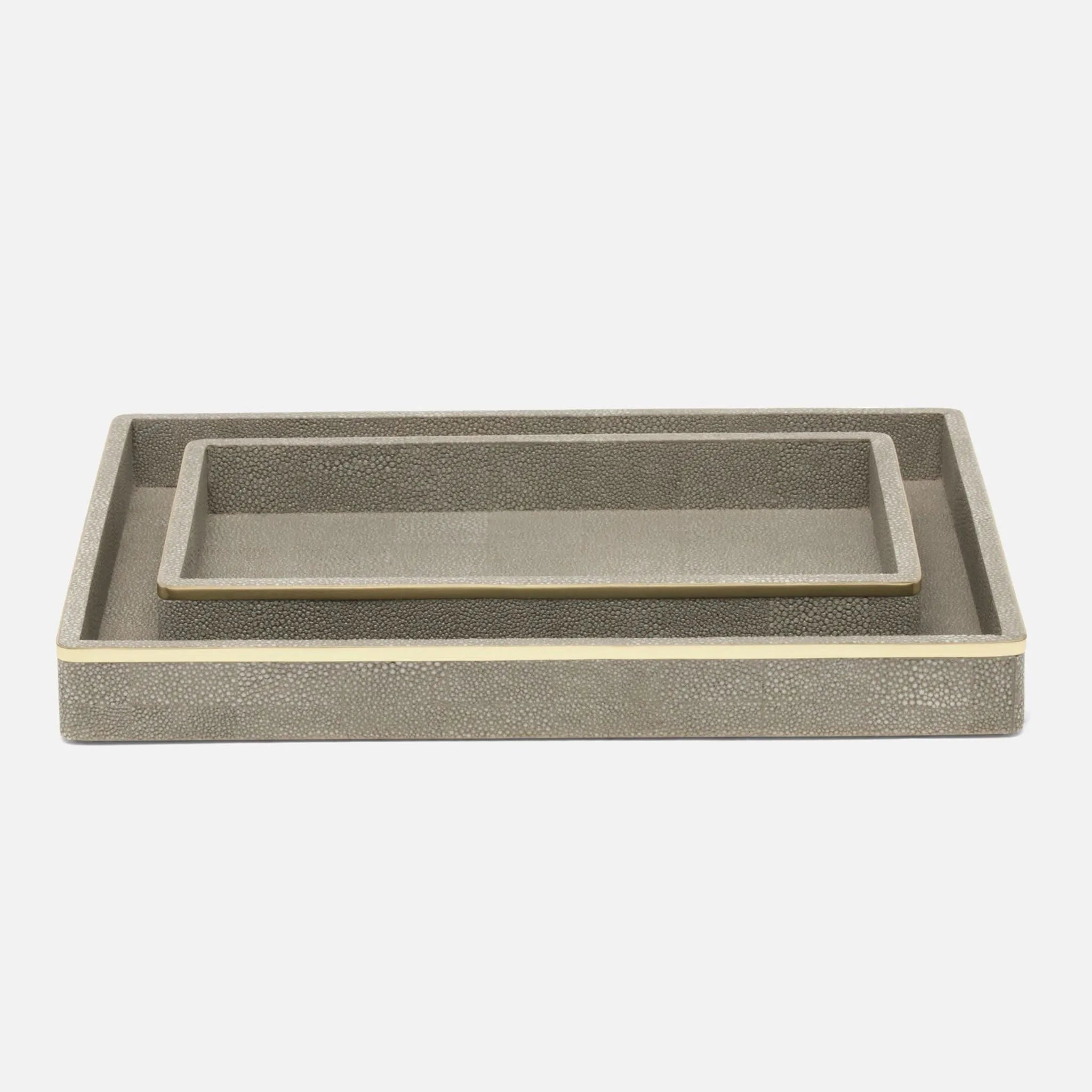Pigeon and Poodle PP005682 Bradford Trays in Blanc Realistic Faux Shagreen/Silver Stainless Steel
