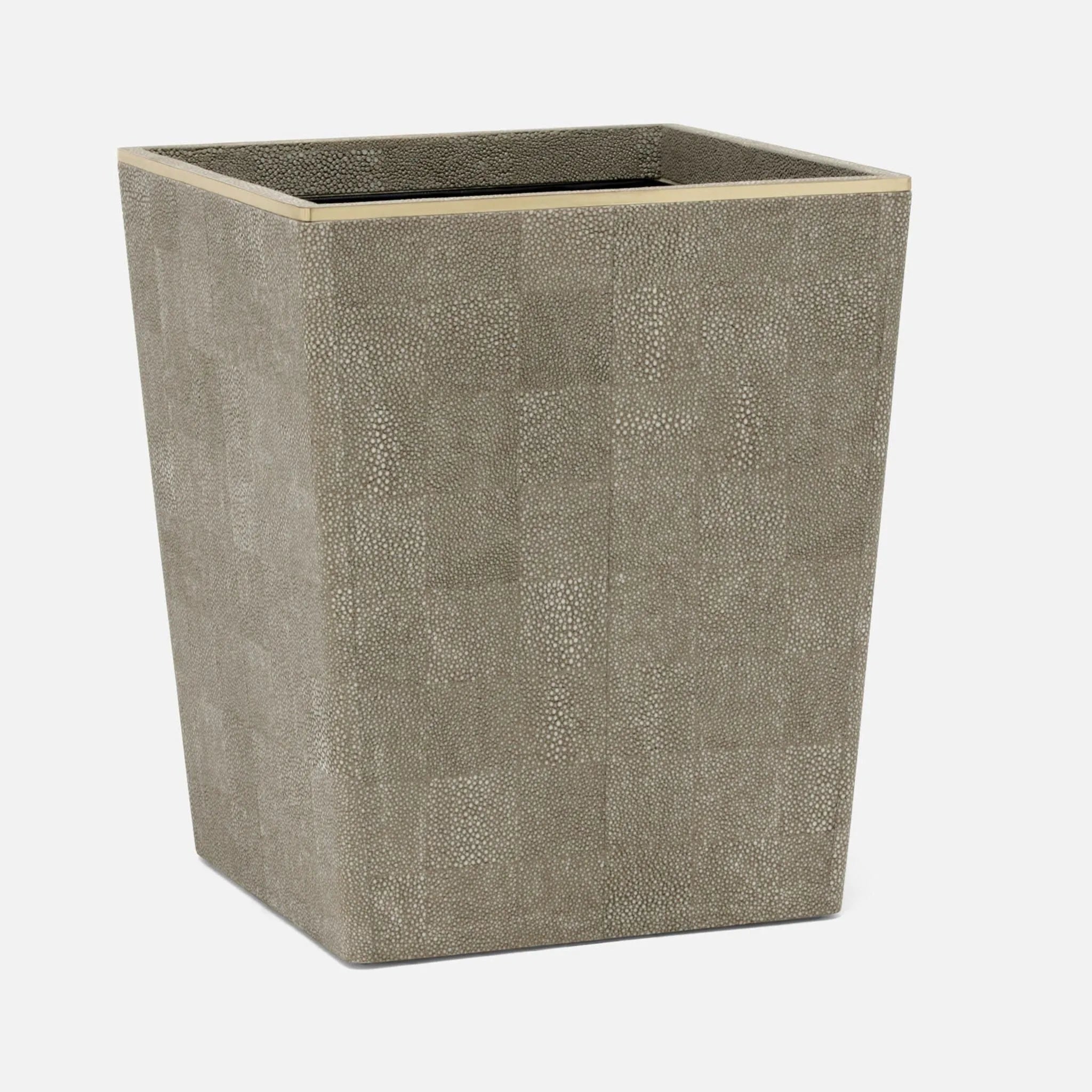 Pigeon and Poodle - PP005667 - Bradford Wastebasket - Bradford - Sand Realistic Faux Shagreen/Gold Brass