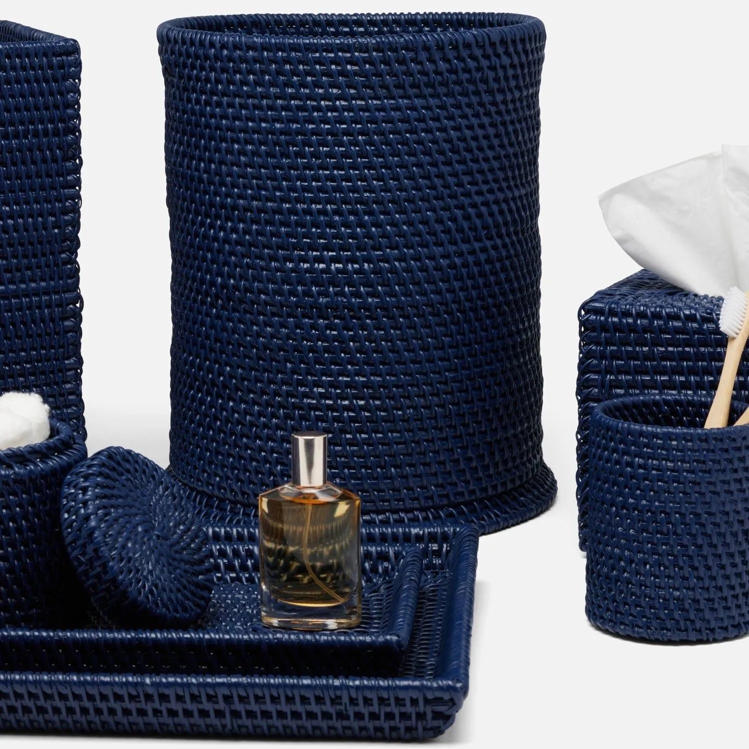 Pigeon and Poodle - PP007045 - Dalton Wastebasket - Dalton - Navy Rattan