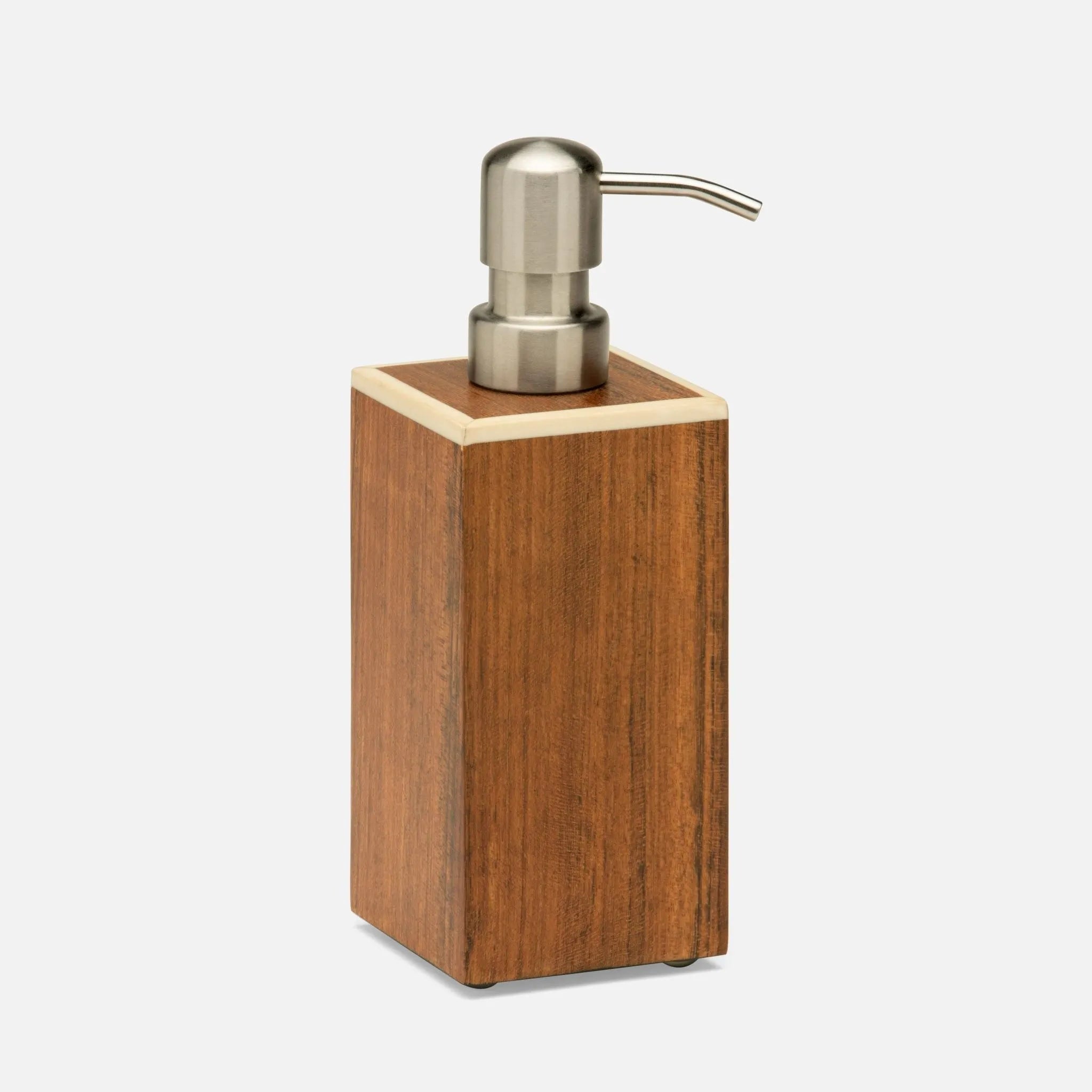 Pigeon and Poodle PP004583 Harper Soap Pump in Dark Teak Veneer with Faux Bone