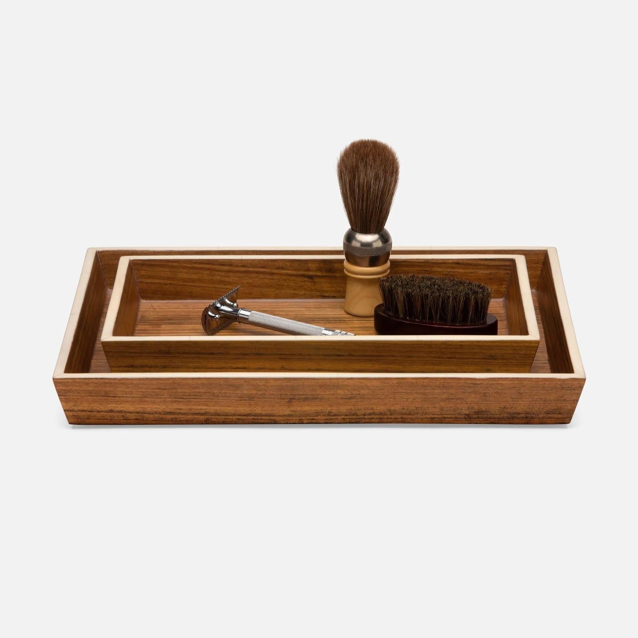 Pigeon and Poodle PP004582 Harper Trays in Dark Teak Veneer with Faux Bone