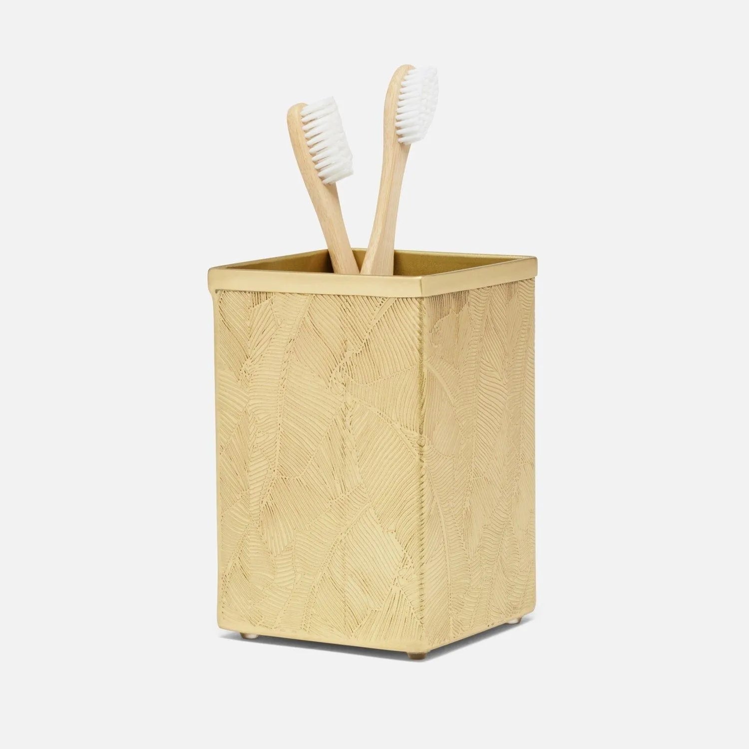 Pigeon and Poodle PP007059 Mancora Brush Holder in Shiny Brass Etched Brass