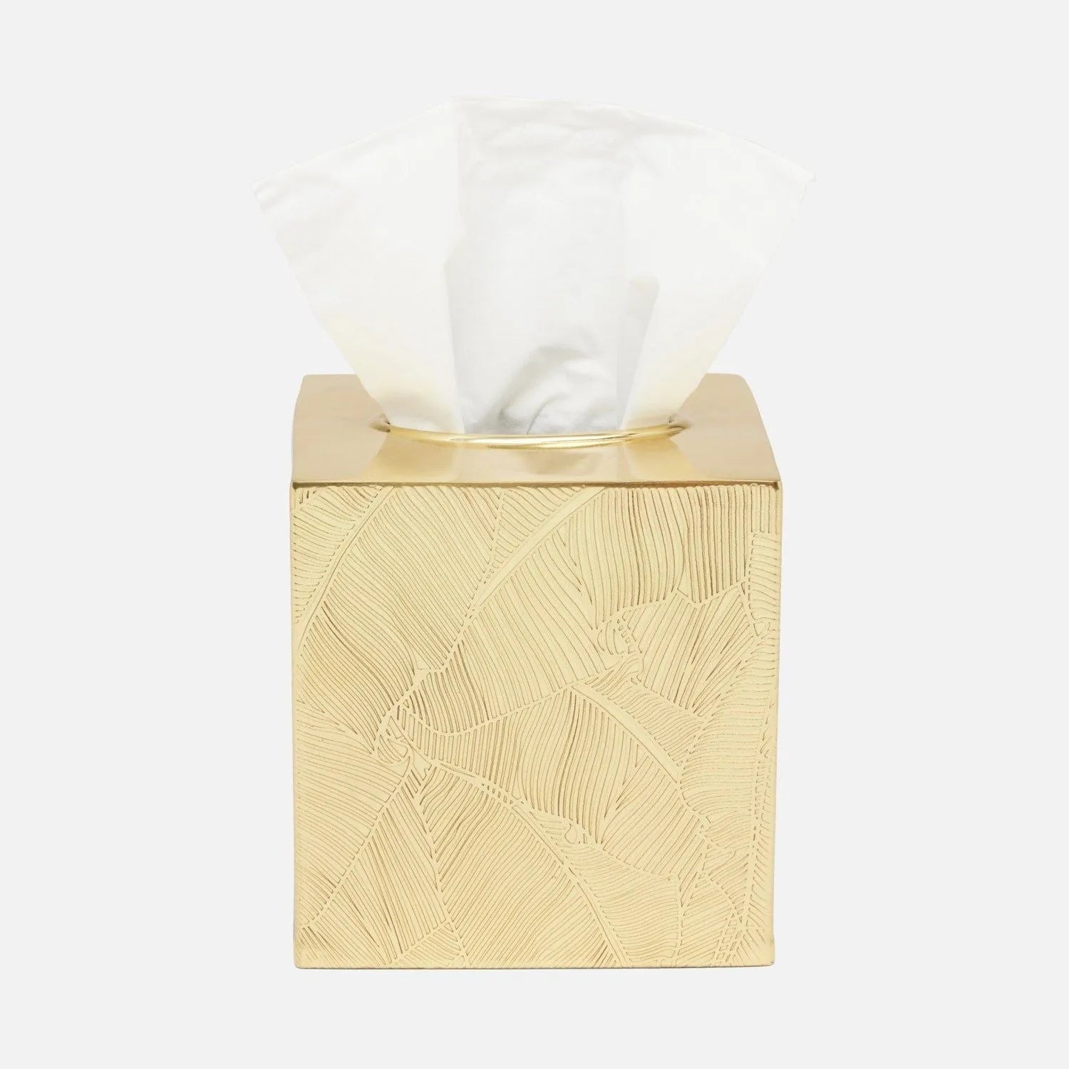 Pigeon and Poodle PP007063 Mancora Tissue Box in Shiny Brass Etched Brass