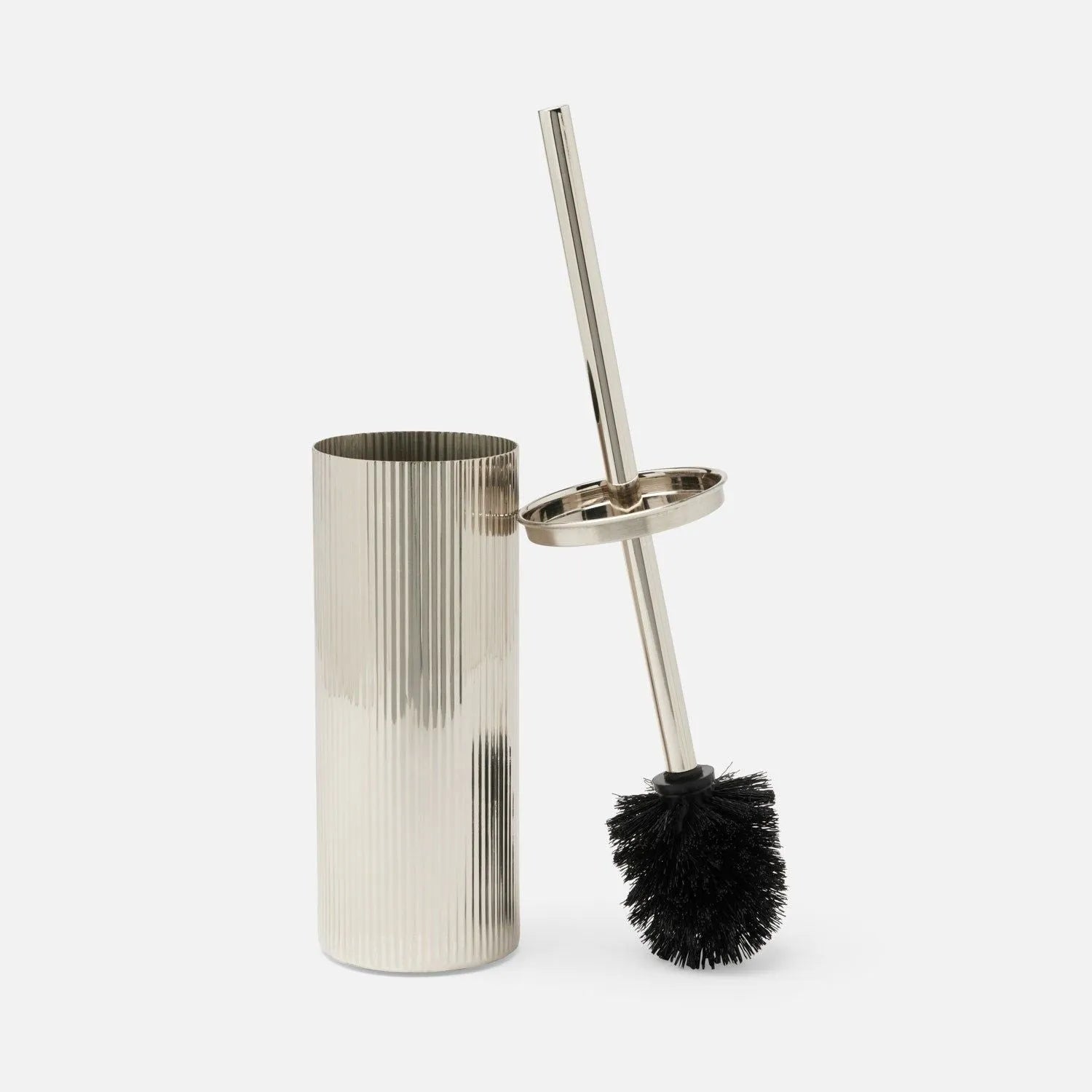 Pigeon and Poodle - PP007136 - Redon Toilet Brush Holder - Redon - Shiny Nickel Ribbed Metal