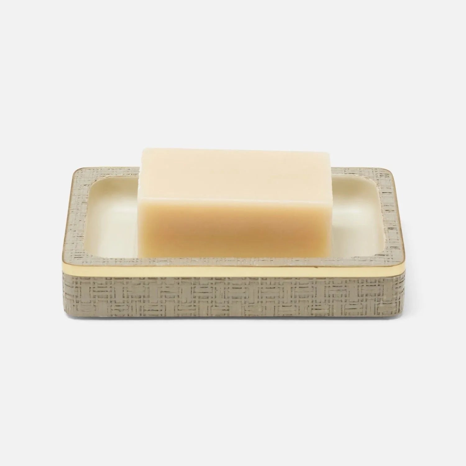 Porte-savon Pigeon and Poodle PP007113 Veria, couleur taupe désert, imitation rotin réaliste et laiton doré