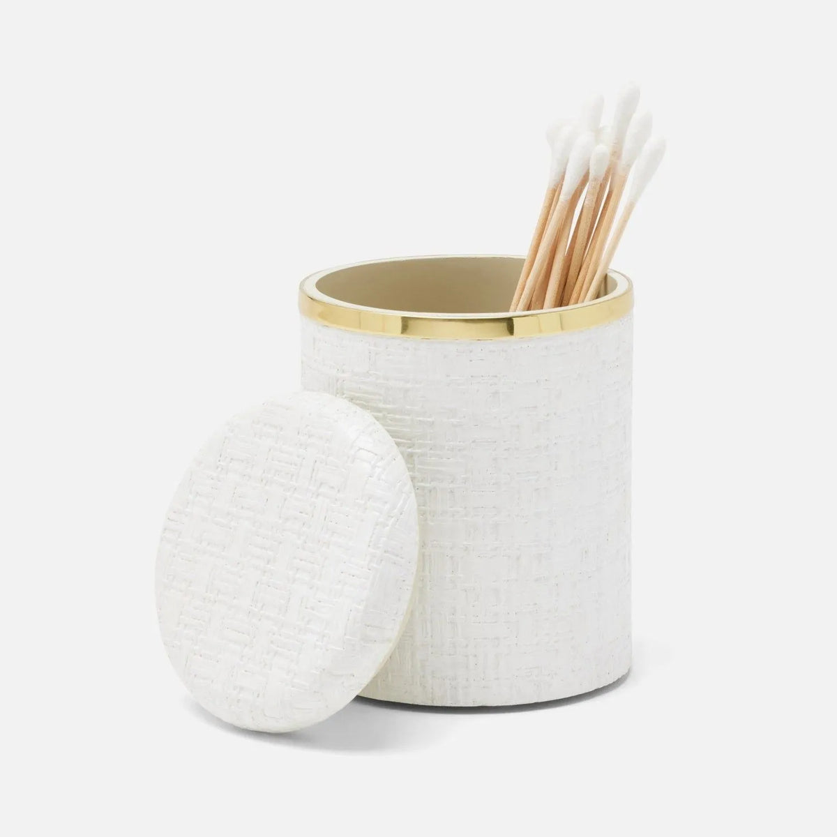Pigeon and Poodle - PP007102 - Veria Canister - Veria - Shiny White Realistic Faux Rattan/Gold Brass