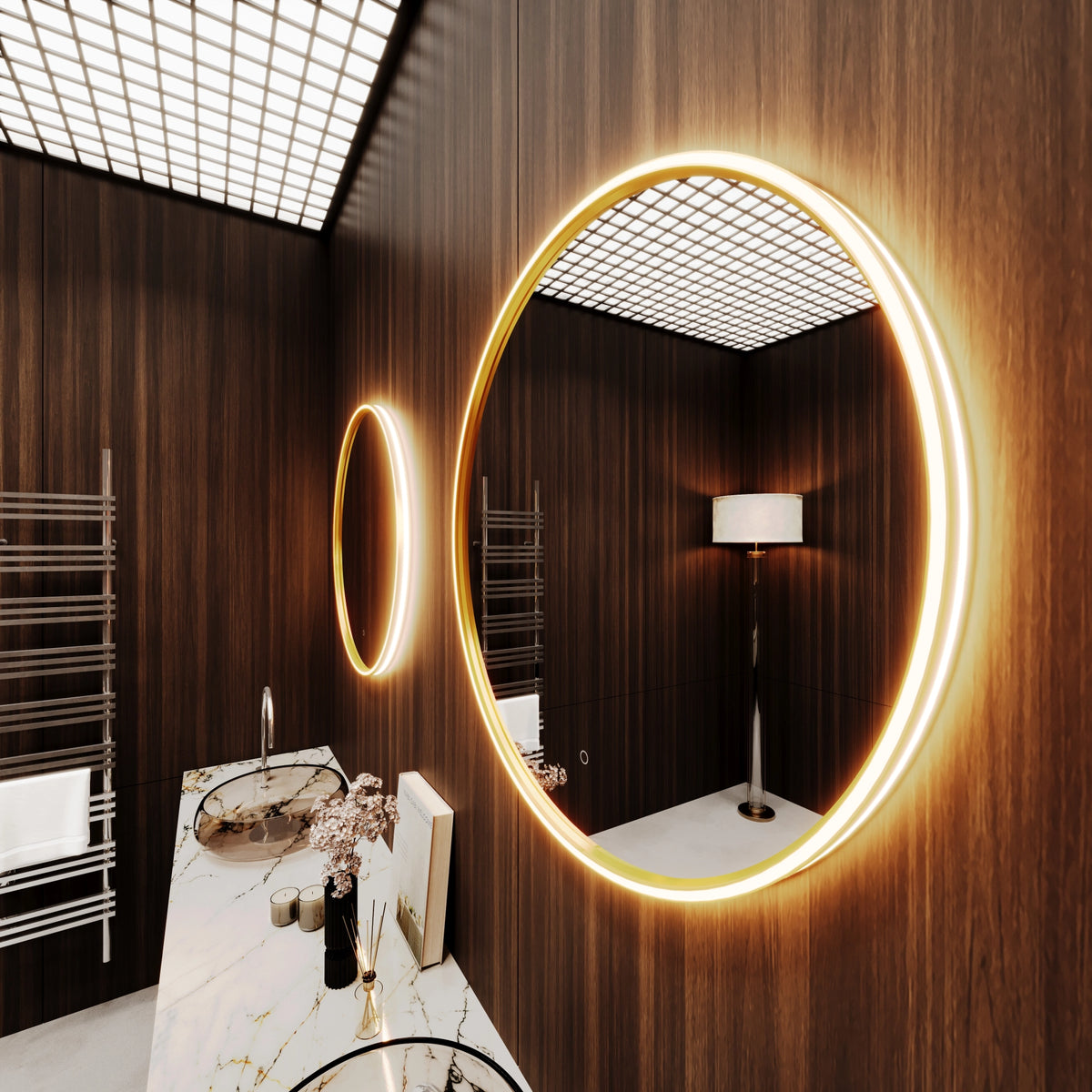 Paris Mirror ORVER4040CCT-TS-GLD Orvella Round LED Mirror in Gold