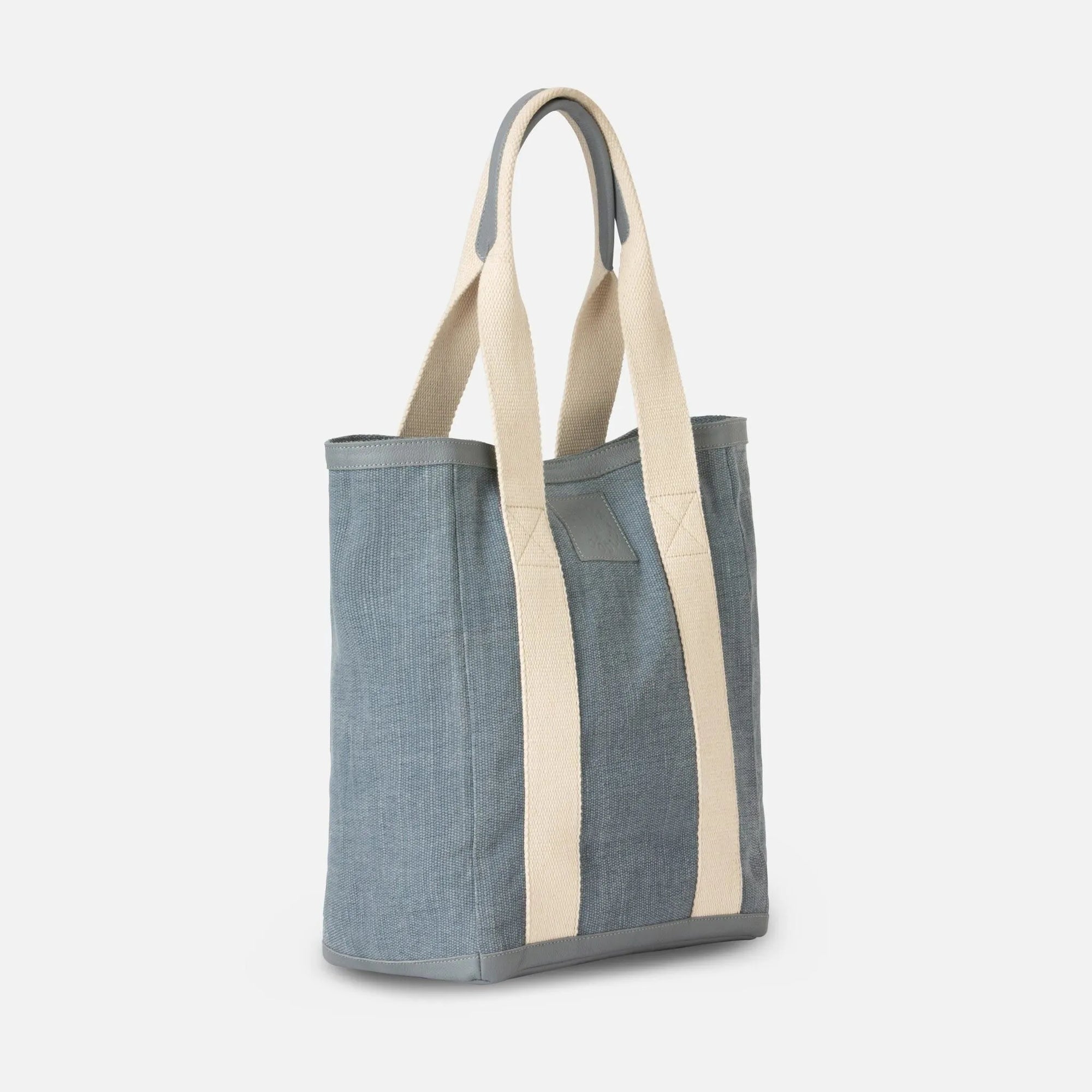 Pigeon and Poodle - PP004447 - Pierre Market Tote Bag - Pierre - Light Gray Cotton Jute/Dusty Gray Full-Grain Leather