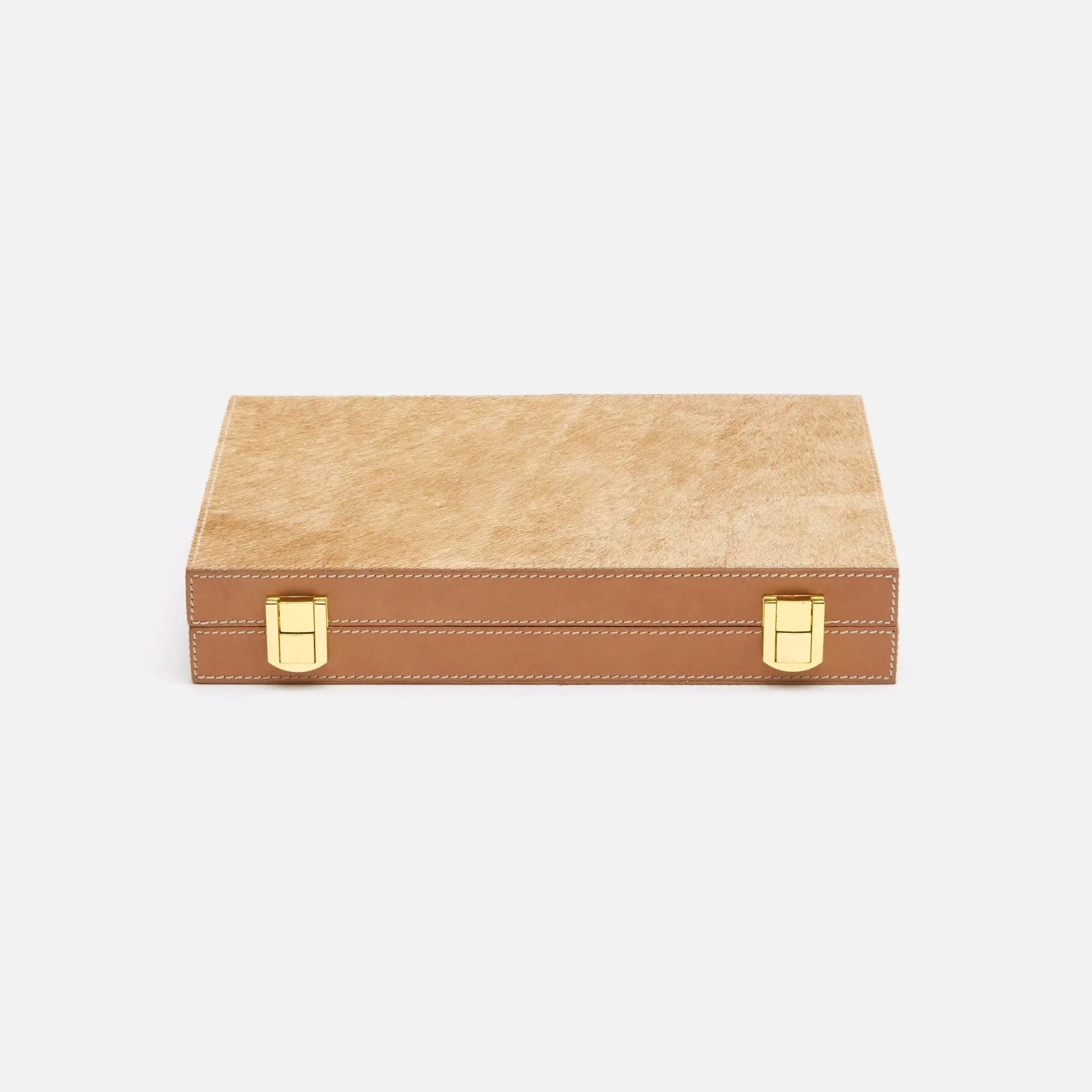 Pigeon and Poodle - PP002774 - Grantham Backgammon Game Set - Grantham - Beige Hair-On-Hide/Aged Camel Full-Grain Leather