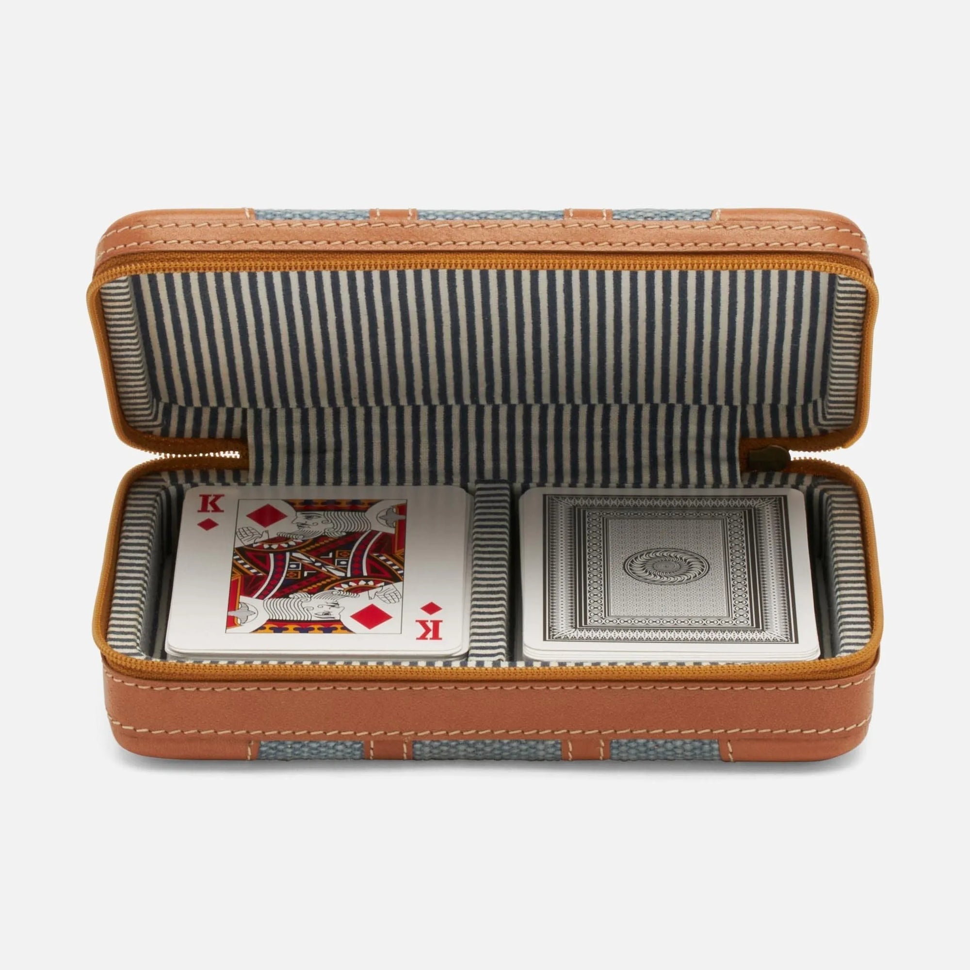 Pigeon and Poodle - PP004669 - Marlow Card Box - Marlow - Light Blue Cotton Jute/Aged Camel Full-Grain Leather