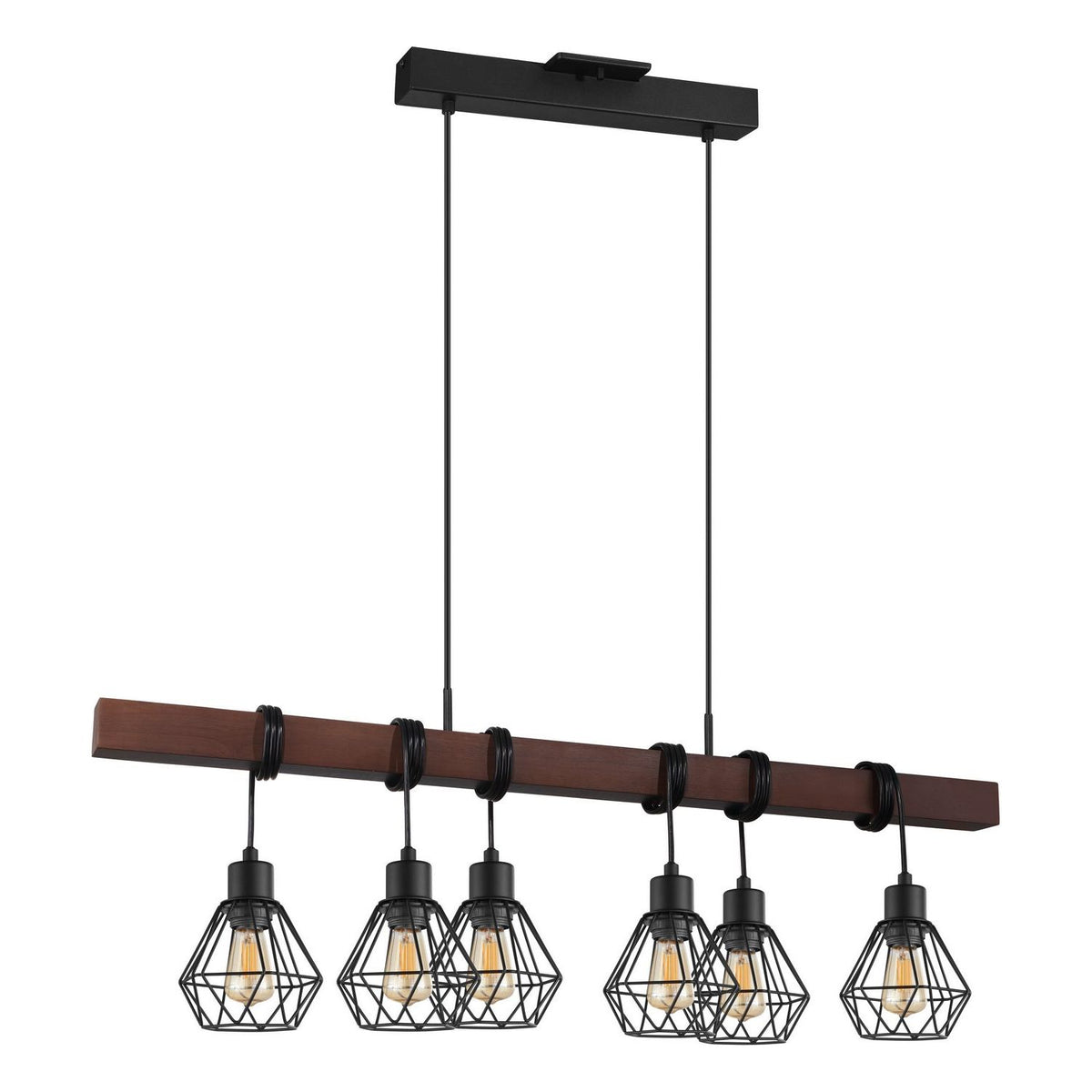 Eglo Canada - 204245A - Six Light Suspension - Tarbes 1 - Black & Dark Brown Wood