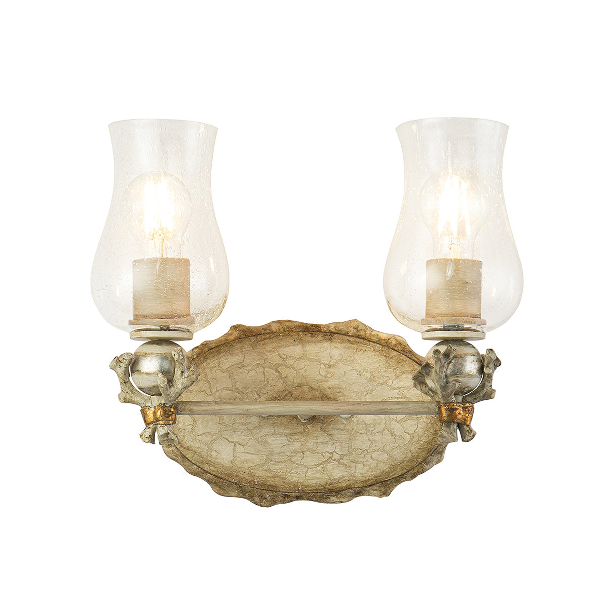 Lucas + McKearn - BB1238-2 - Two Light Vanity - Trellis - Hand-Painted W/Putty Patina/Silver Leaf Orb