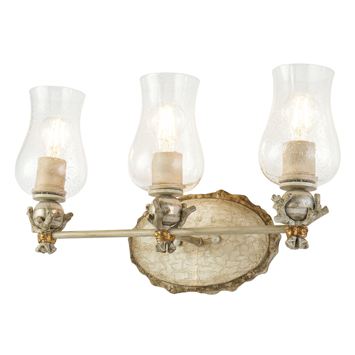 Lucas + McKearn - BB1238-3 - Three Light Vanity - Trellis - Hand-Painted W/Putty Patina/Silver Leaf Orb