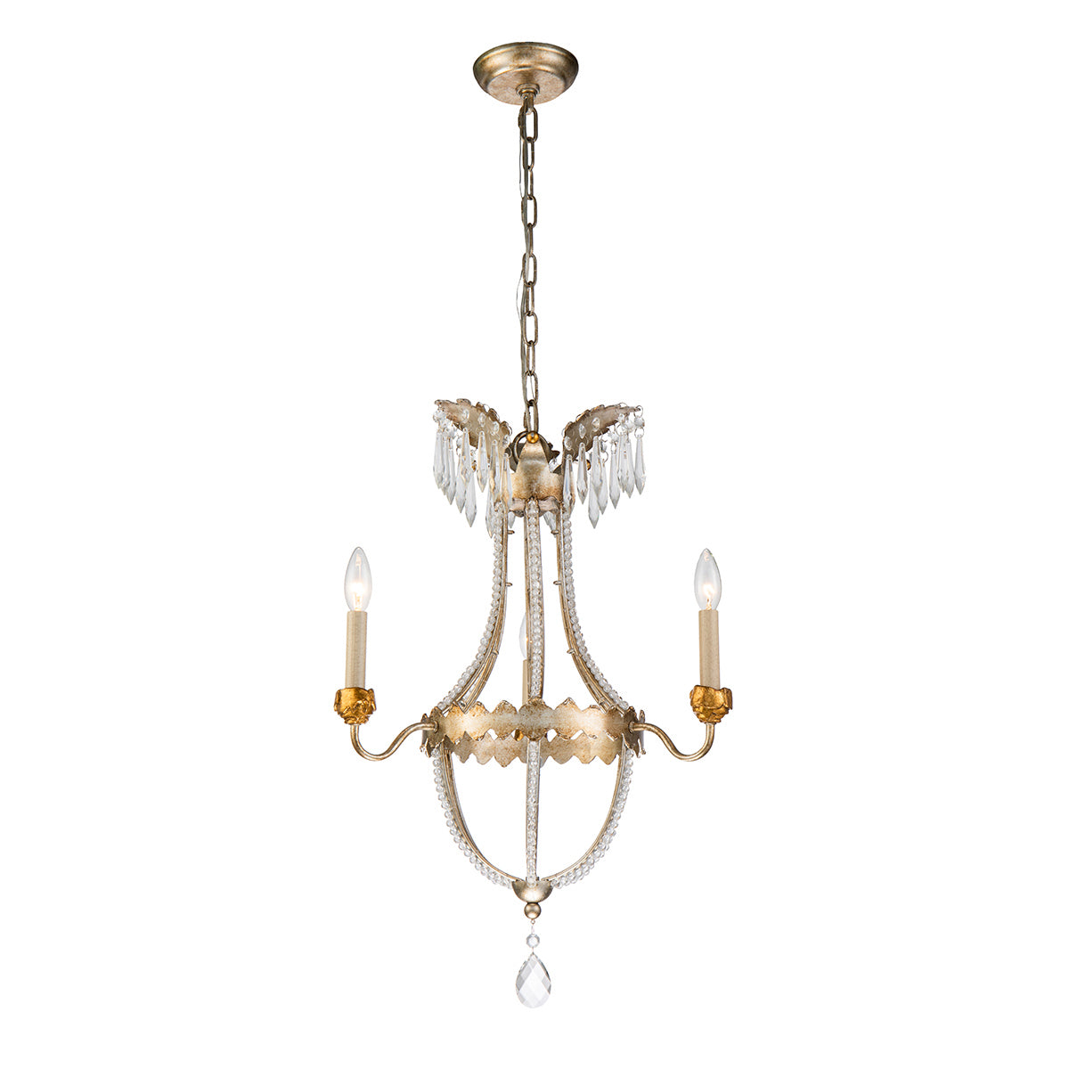 Lucas + McKearn - CH1035-3 - Three Light Mini Chandelier - Louis - Distressed Silver/Gold