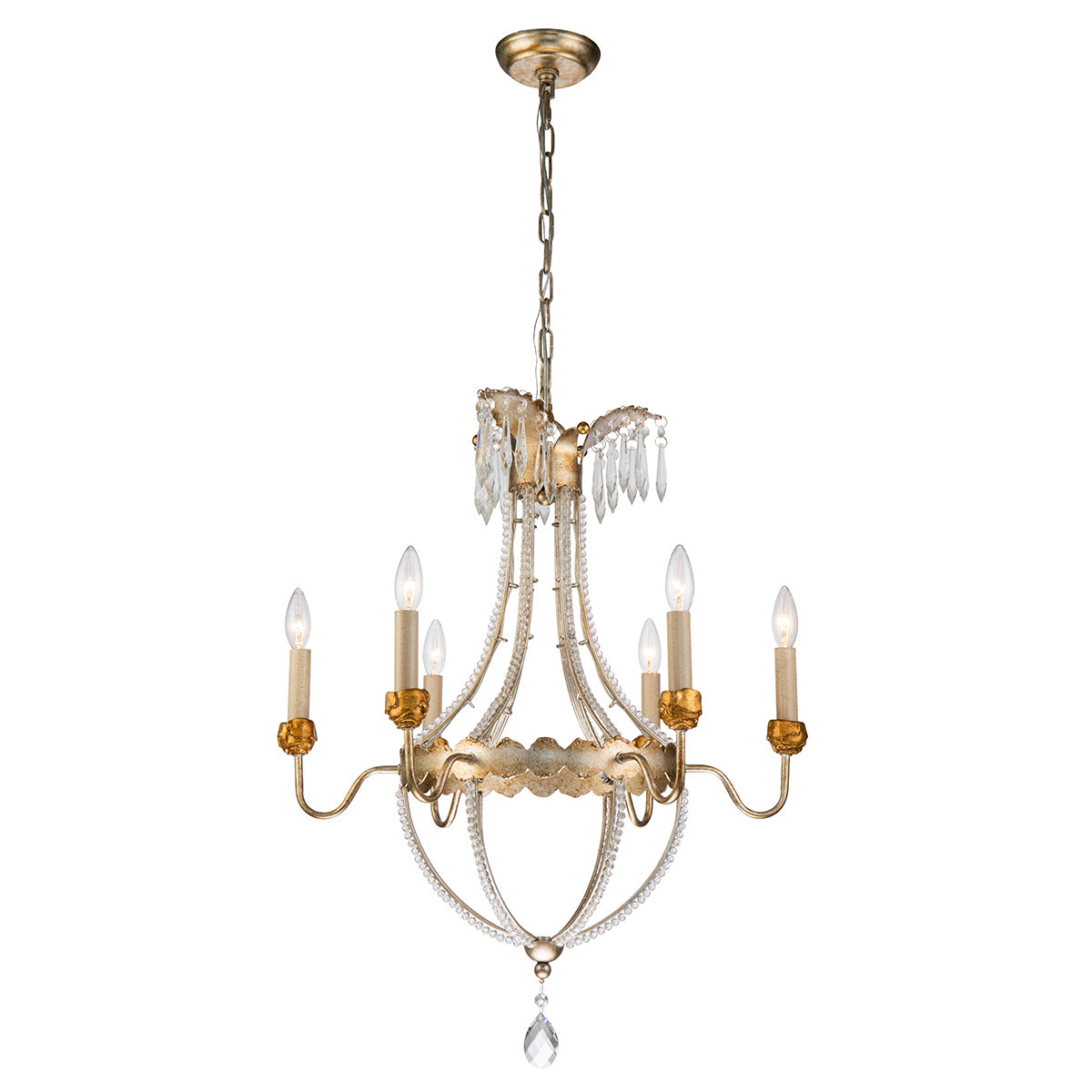 Lucas + McKearn - CH1035-6 - Six Light Chandelier - Louis - Distressed Silver/Gold