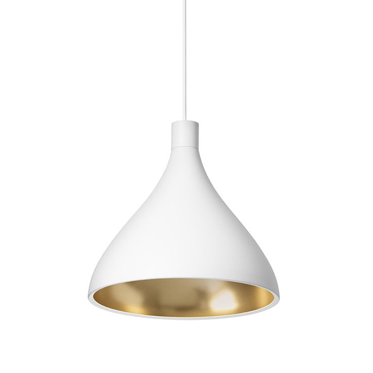 Pablo Designs - SWEL SNG MED WHT/BRA - LED Pendant - Swell - White/ Brass