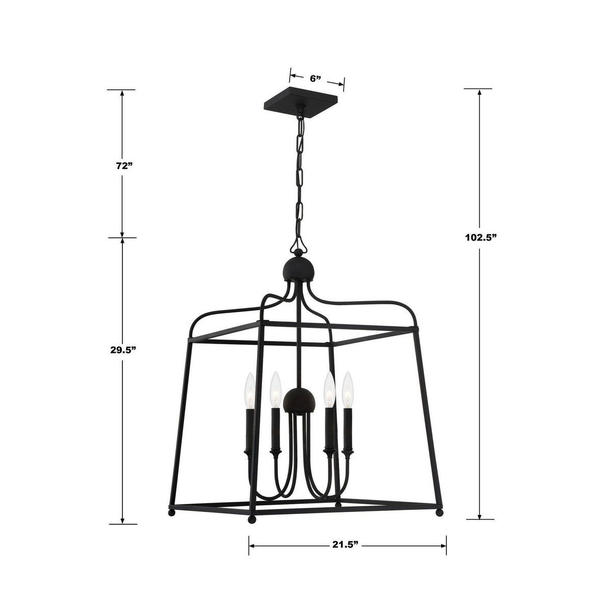 Crystorama - 2244-BF_NOSHADE - Quatre lumières Suspendu - Sylvan - Forgé en noir