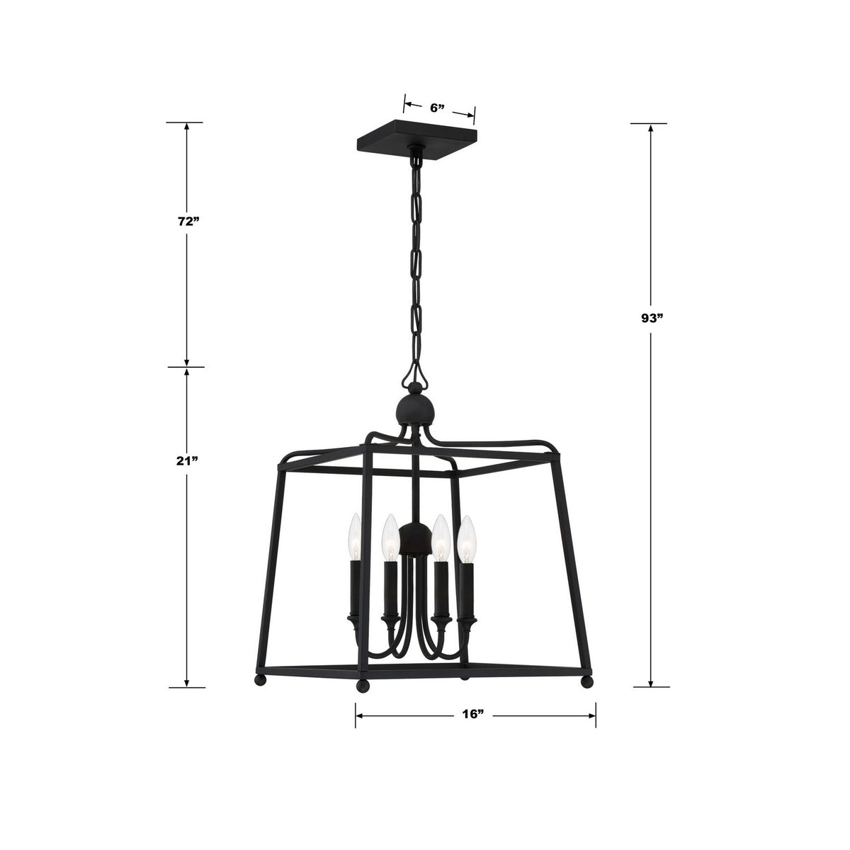 Crystorama - 2245-BF_NOSHADE - Quatre lumières Suspendu - Sylvan - Forgé en noir