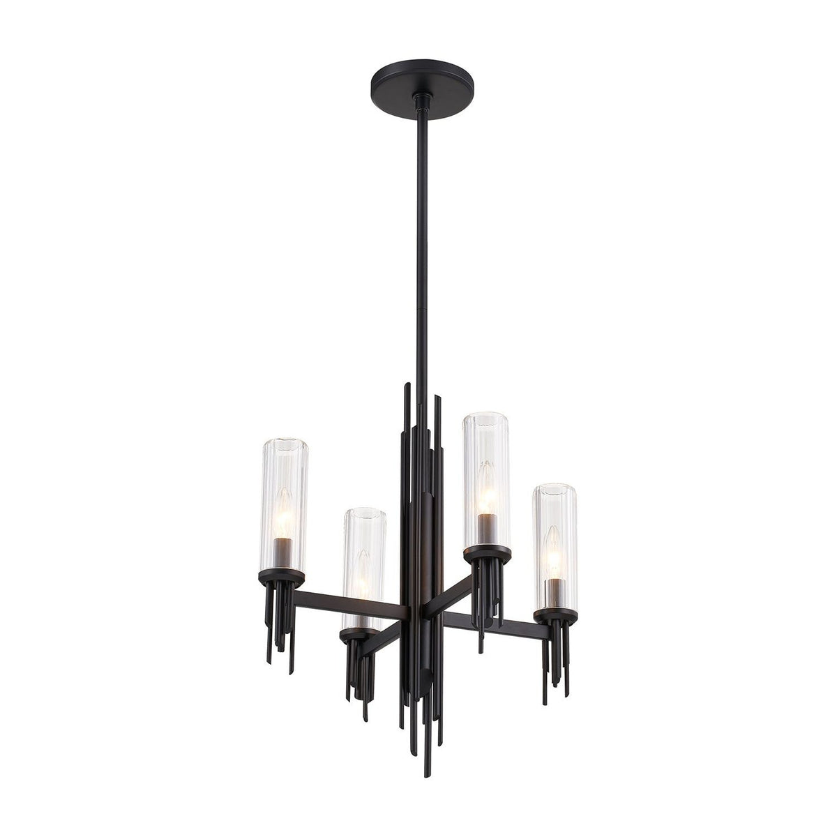 Alora Canada - CH335418MBCR - Four Light Chandelier - Torres - Clear Ribbed Glass/Matte Black
