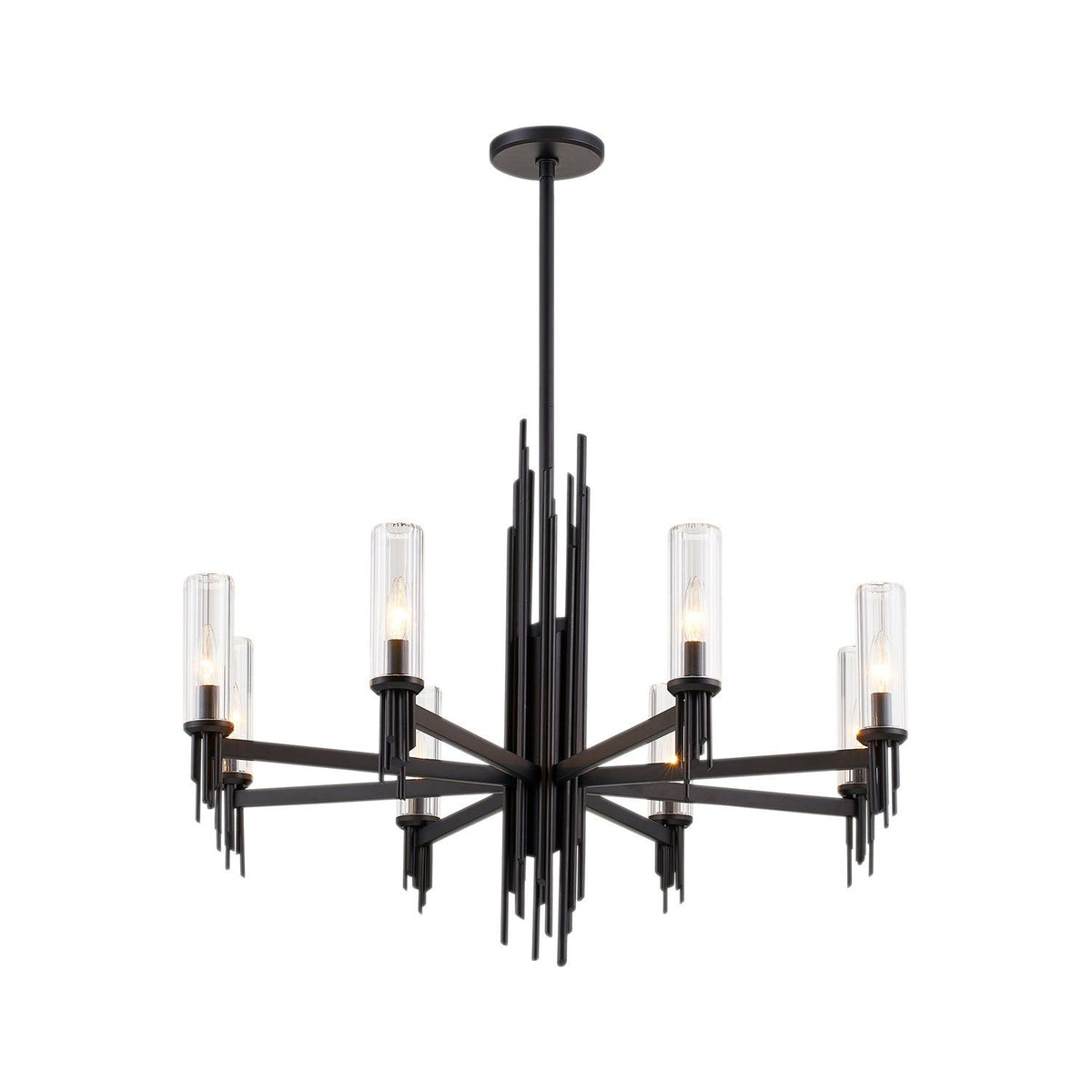 Alora Canada - CH335836MBCR - Eight Light Chandelier - Torres - Clear Ribbed Glass/Matte Black