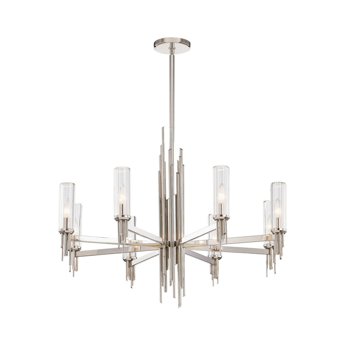 Alora Canada - CH335836PNCR - Eight Light Chandelier - Torres - Polished Nickel/Ribbed Glass
