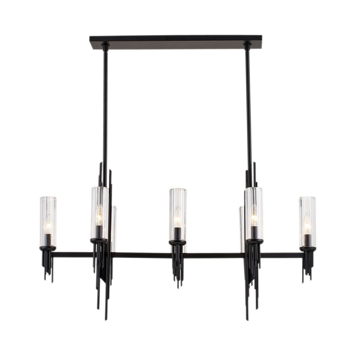 Alora Canada - LP335838MBCR - Eight Light Pendant - Torres - Clear Ribbed Glass/Matte Black