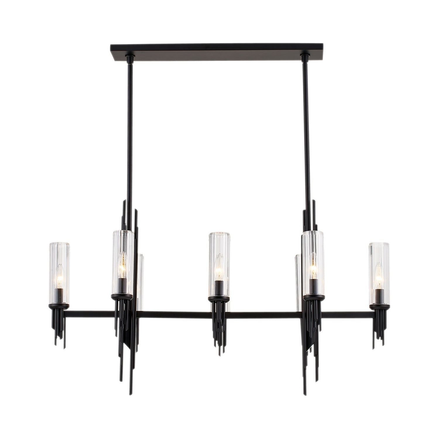 Alora Canada - LP335838MBCR - Eight Light Pendant - Torres - Clear Ribbed Glass/Matte Black