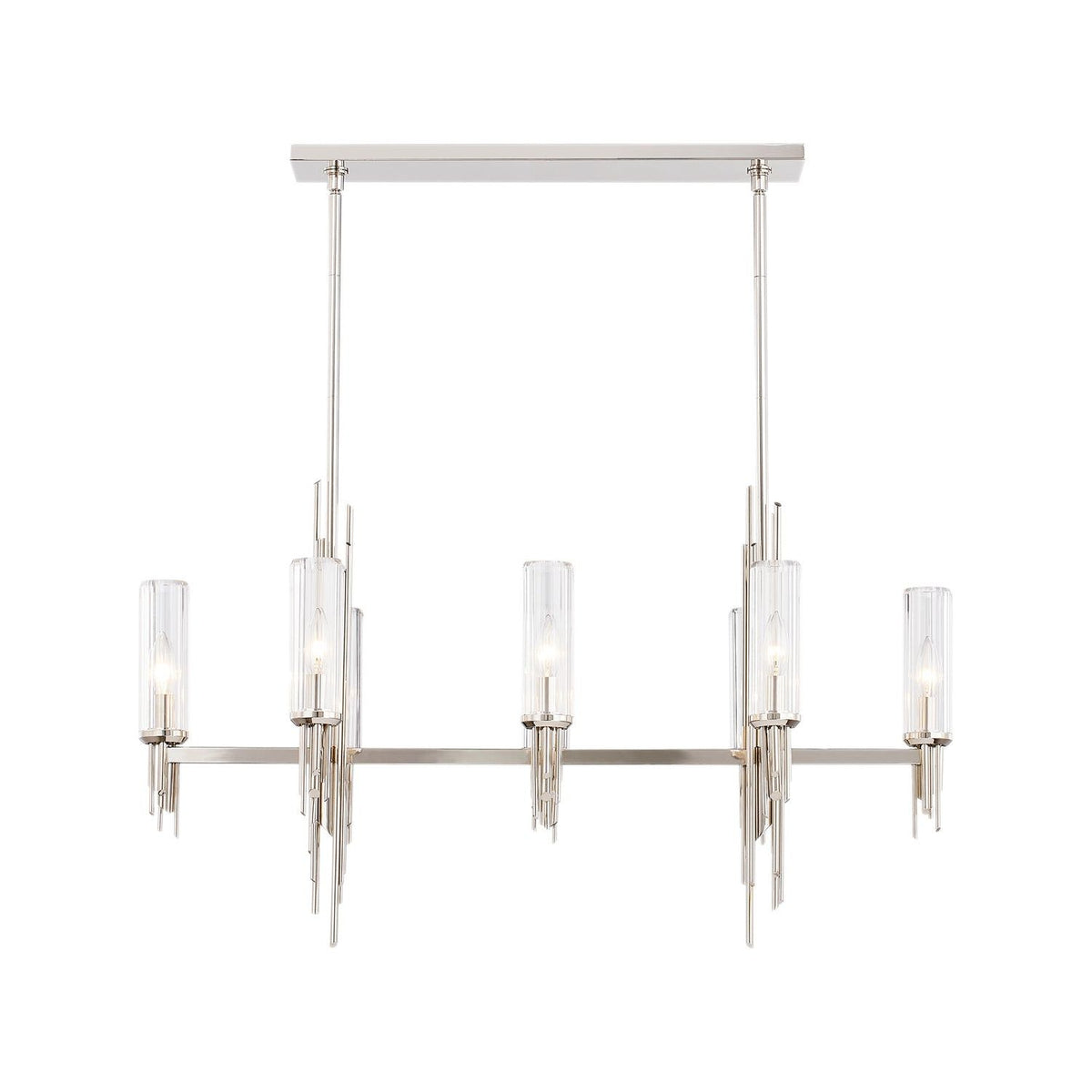 Alora Canada - LP335838PNCR - Eight Light Pendant - Torres - Polished Nickel/Ribbed Glass