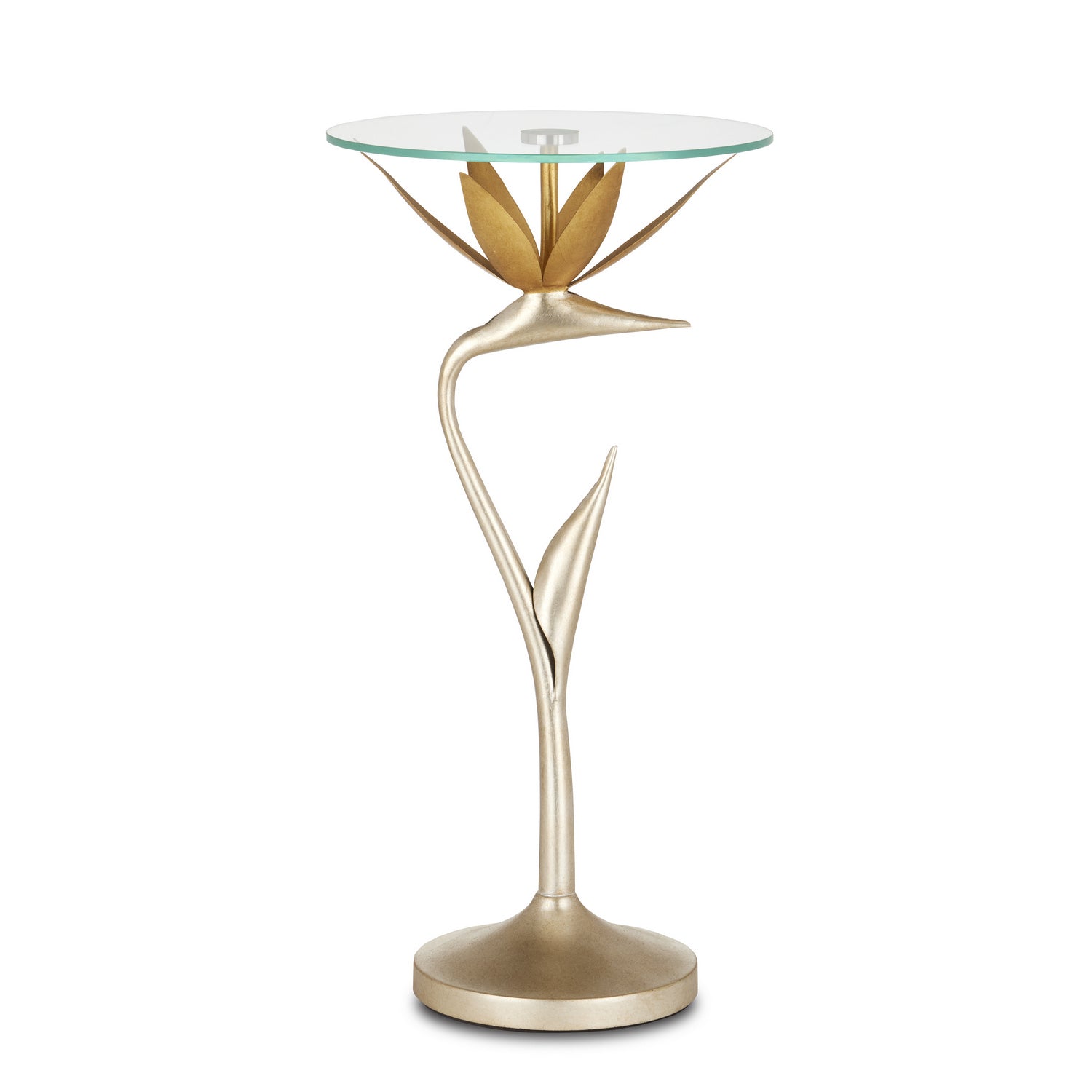 Currey and Company - 4000-0147 - Accent Table - Paradiso - Contemporary Silver Leaf/Contemporary Gold Leaf/Clear