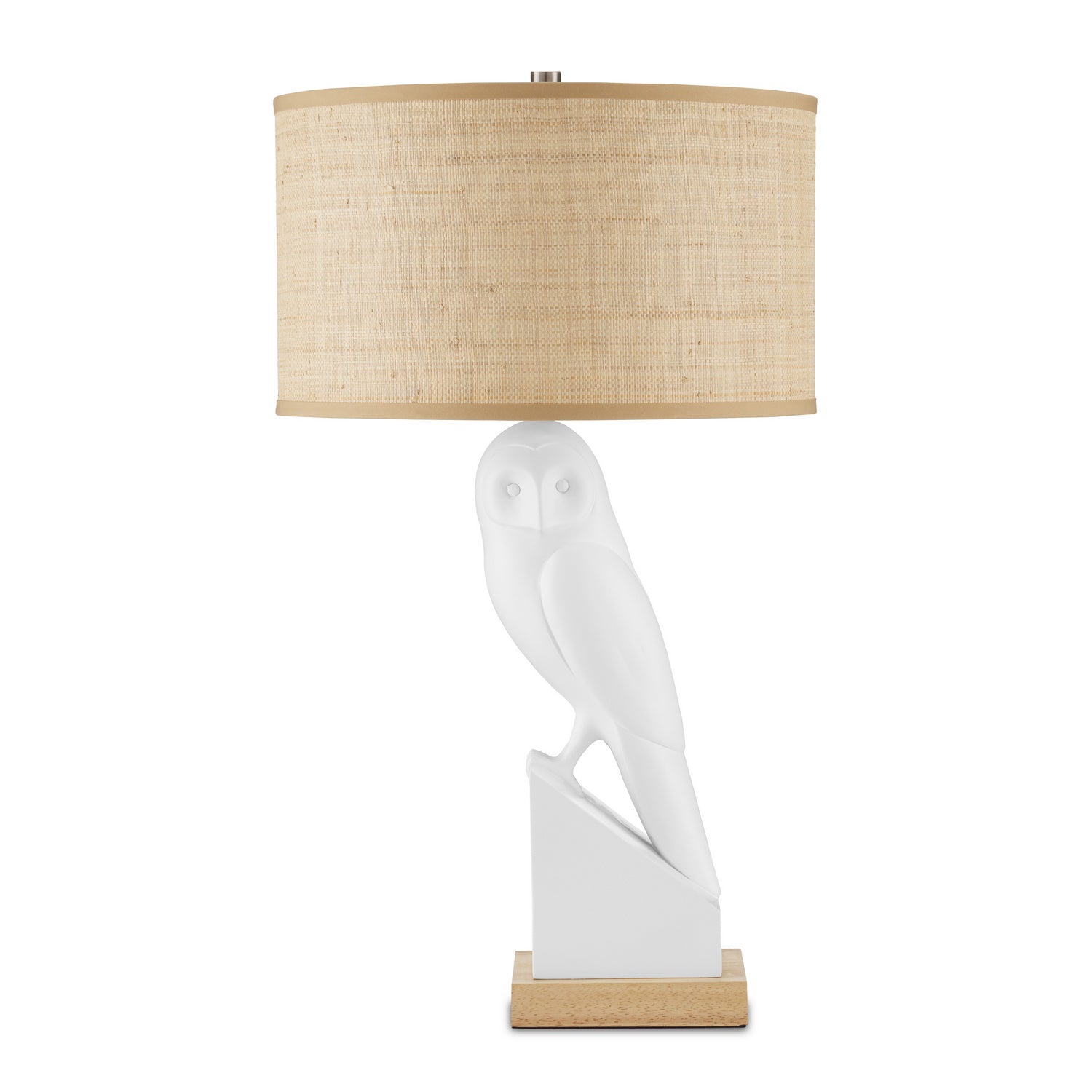 Currey and Company - 6000-0816 - One Light Table Lamp - Snowy - White/Natural Wood/Polished Nickel