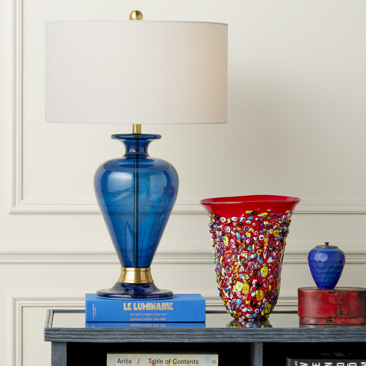 Currey and Company - 6000-0839 - One Light Table Lamp - Aladdin - Clear Blue/Antique Brass