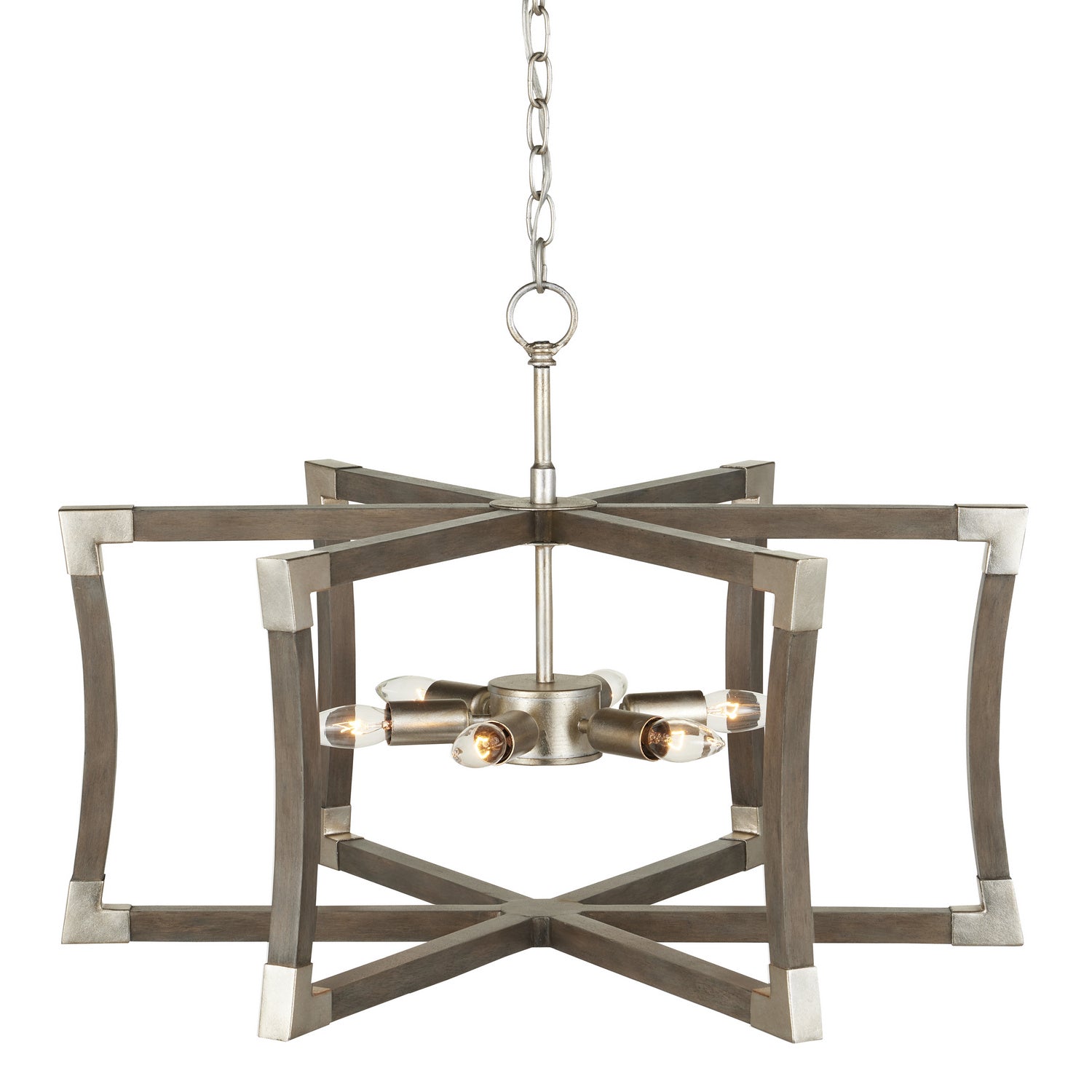 Currey and Company - 9000-0968 - Lanterne à six lumières - Collection Bastian - Gris Château/Feuille d'argent contemporaine