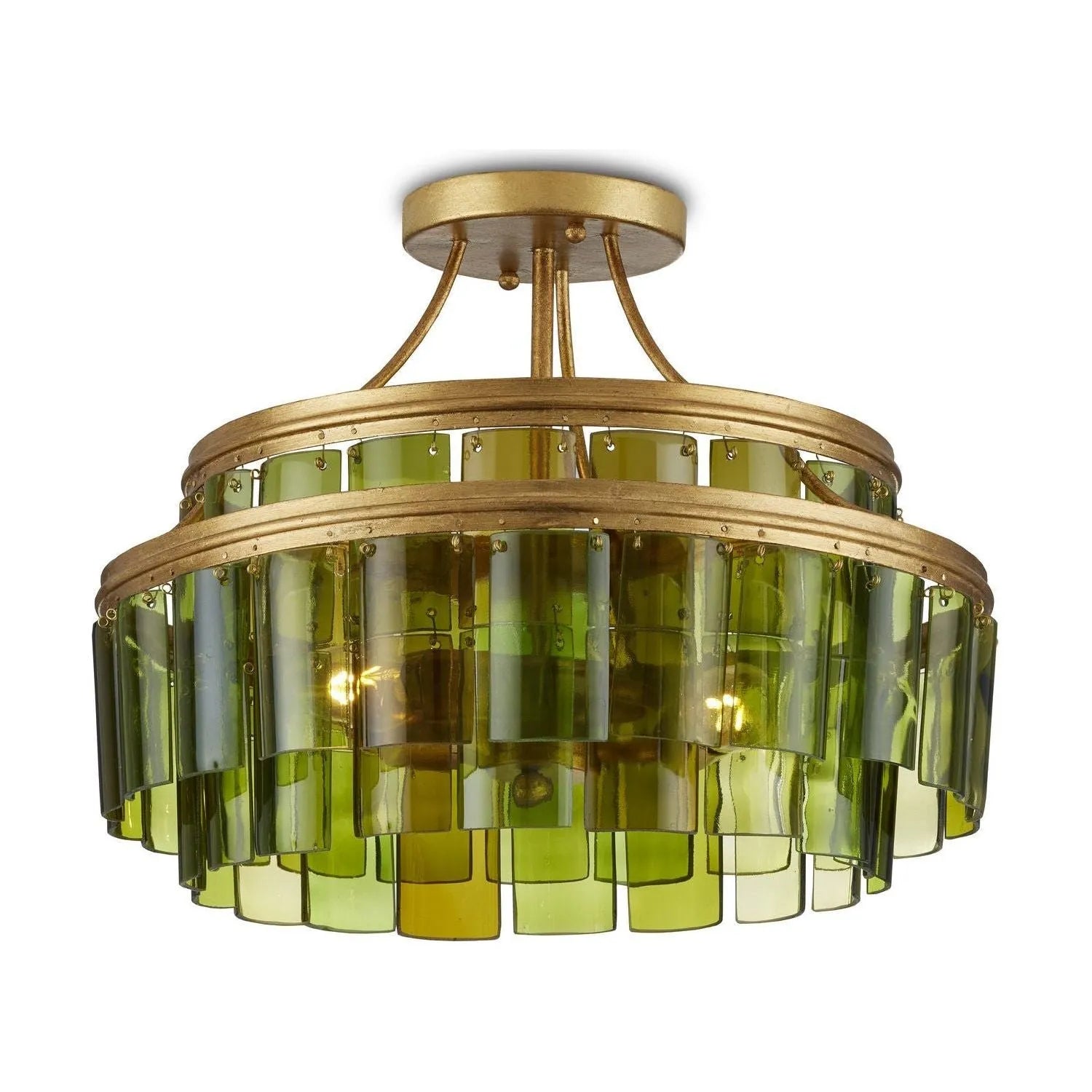 Currey and Company - 9000-0984 - Three Light Semi-Flush Mount - Vintner Collection - Contemporary Gold Leaf/Green