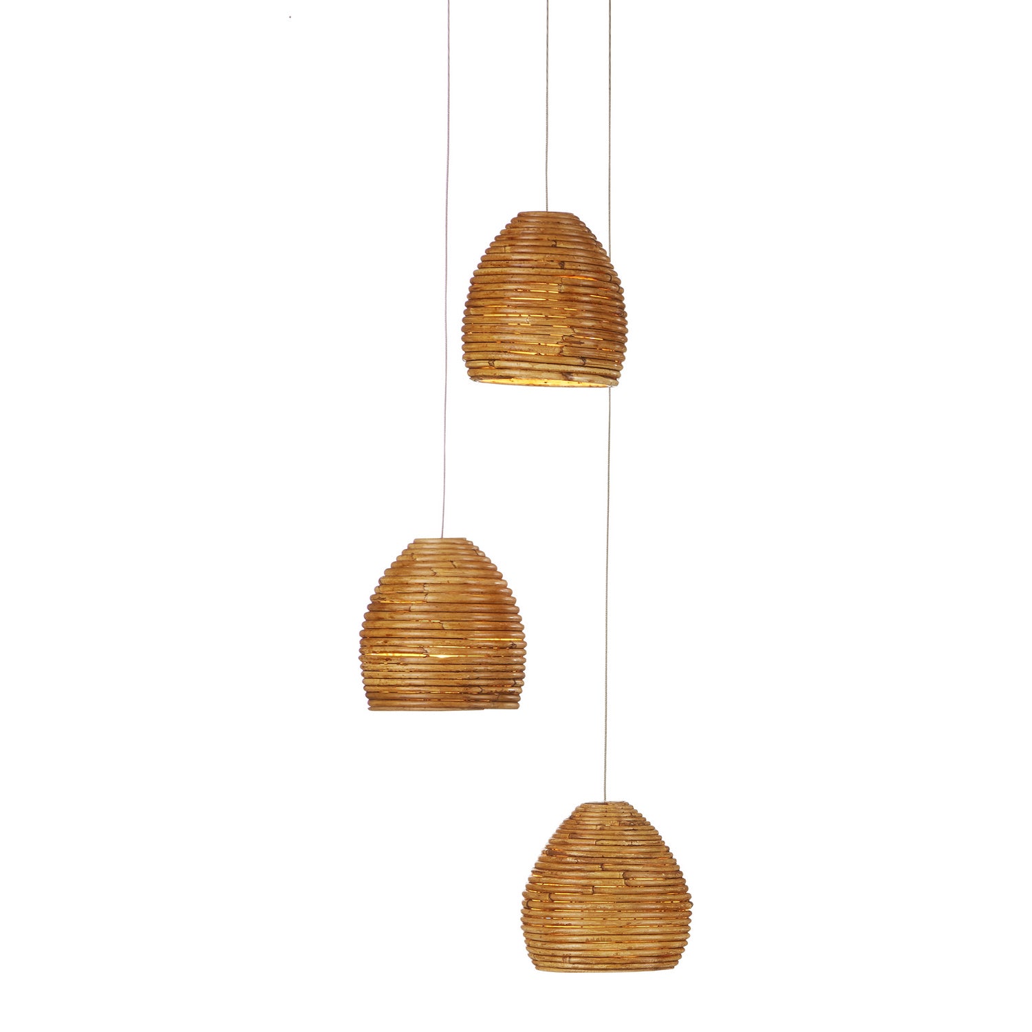 Currey and Company - 9000-0999 - Three Light Pendant - Beehive - Natural Rattan/Silver