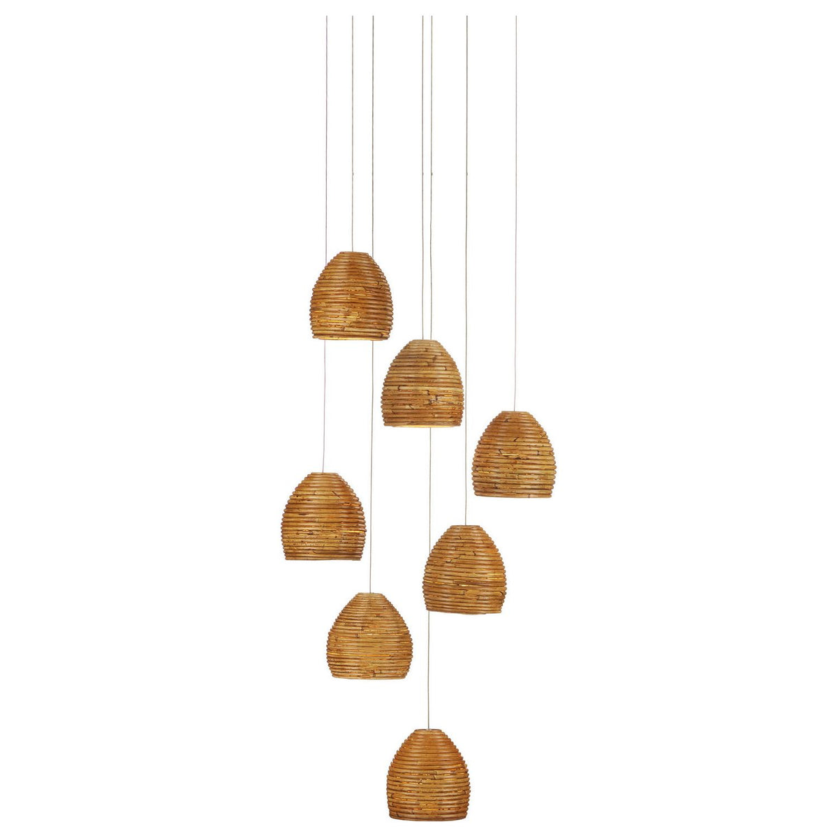 Currey and Company - 9000-1000 - Seven Light Pendant - Beehive - Natural Rattan/Silver