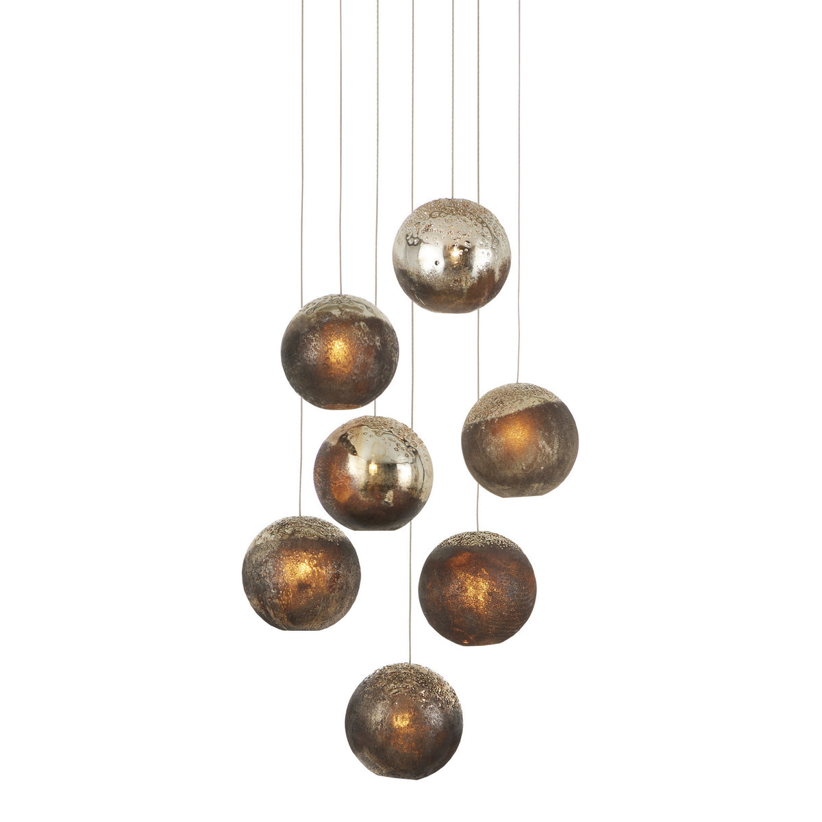 Currey and Company - 9000-1014 - Seven Light Pendant - Pathos - Antique Silver/Antique Gold/Matte Charcoal/Silver