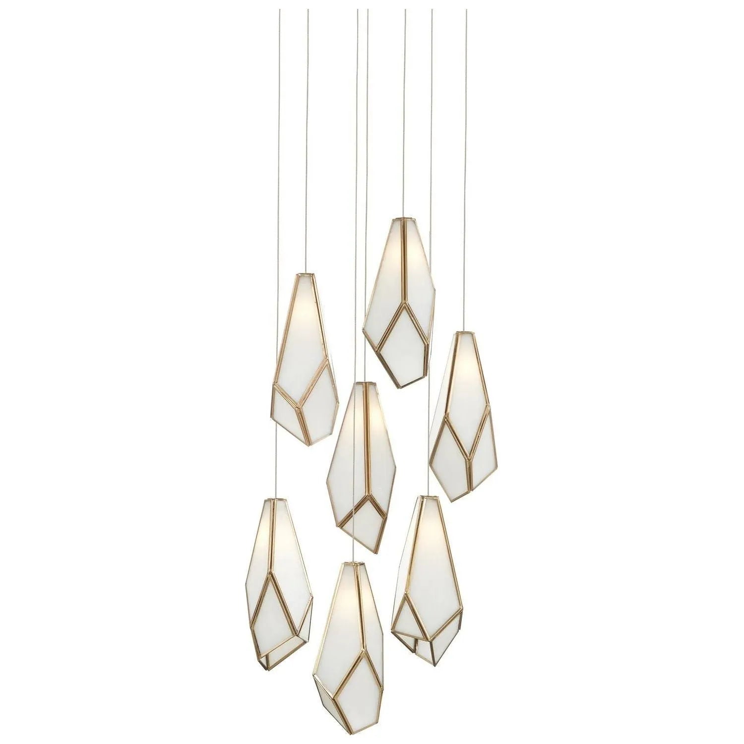 Currey and Company - 9000-1034 - Three Light Pendant - Glace - White/Antique Brass