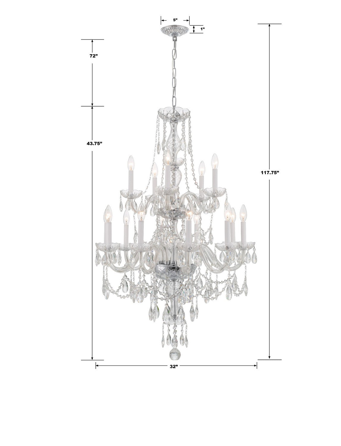 Crystorama - 1155-CH-CL-MWP - 15 Lumière Suspendu - Cristal traditionnel - Chrome poli