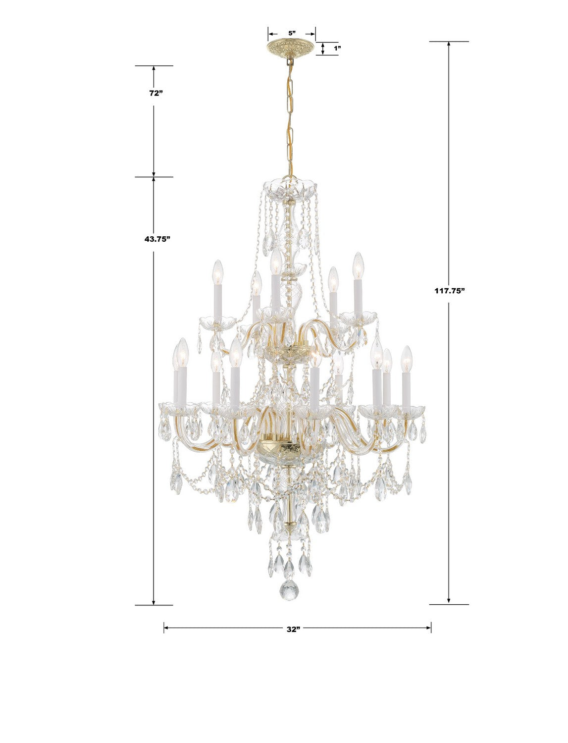 Crystorama - 1155-PB-CL-MWP - 15 Lumière Suspendu - Cristal traditionnel - Laiton poli