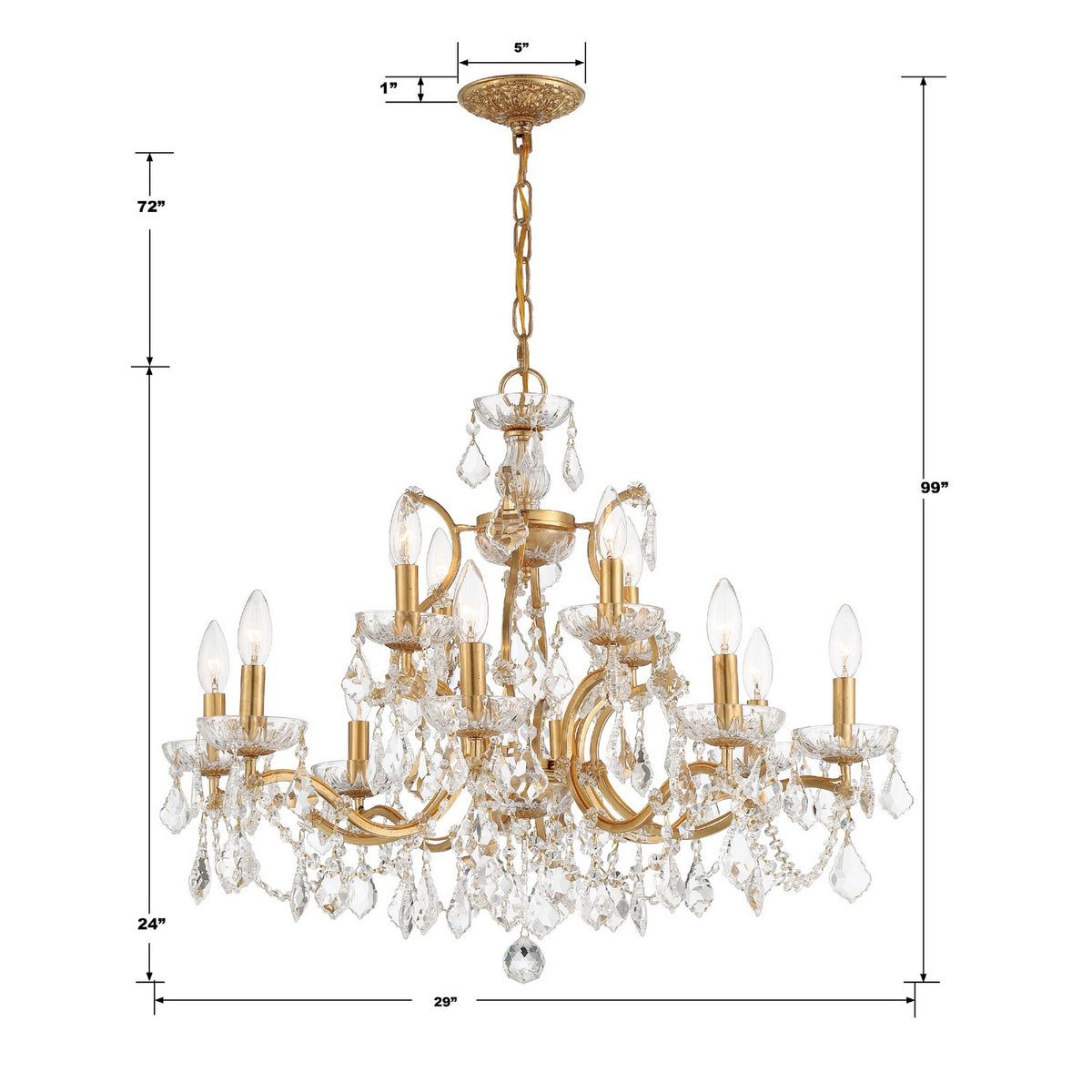 Crystorama - 4456-GA-CL-MWP - 12 Lumières Suspendu - Filmore - Or antique