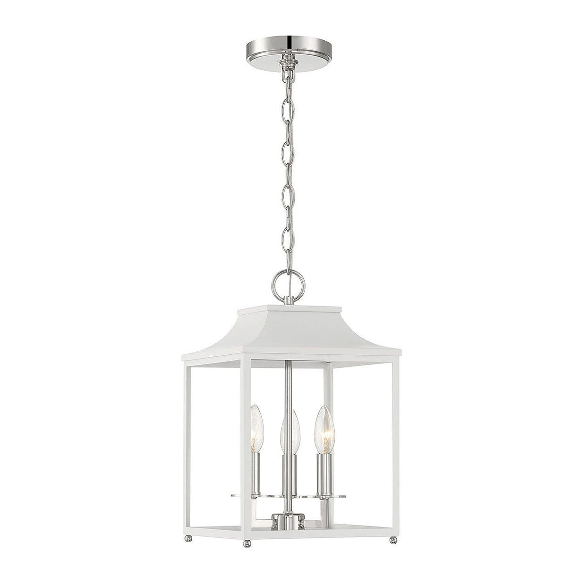 Meridian - M30013WHPN - Three Light Pendant - White with Polished Nickel