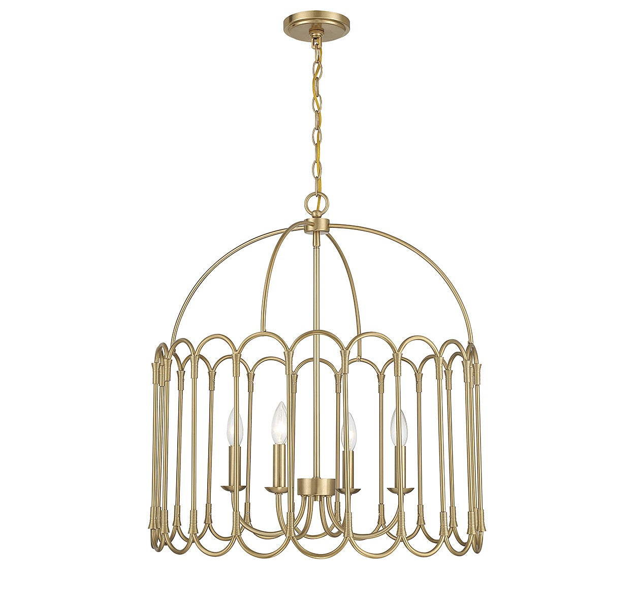 Meridian M7029NB Four Light Pendant in Natural Brass