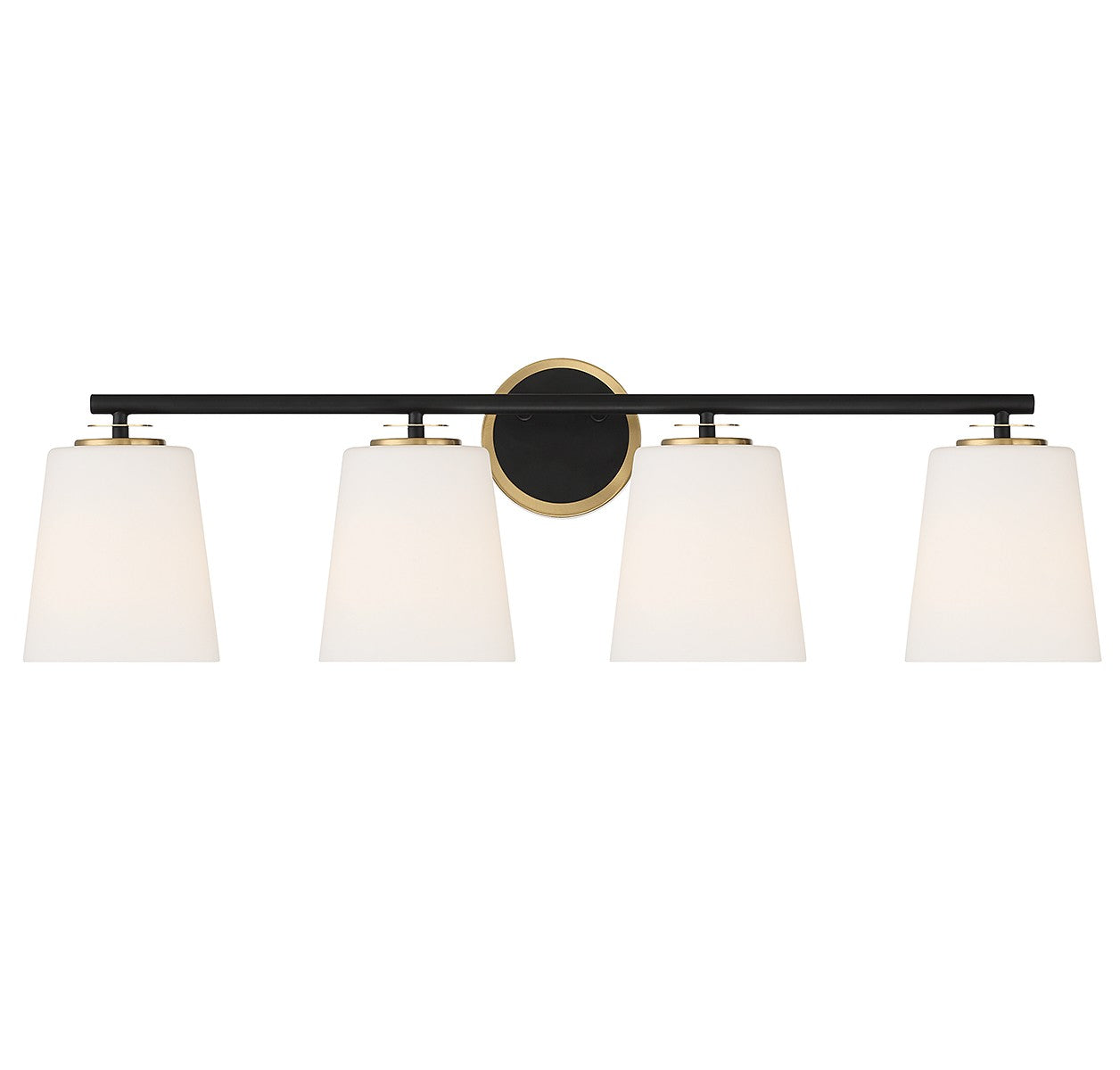 Meuble-lavabo Meridian M80079MBKNB à quatre lumières, noir mat et laiton naturel
