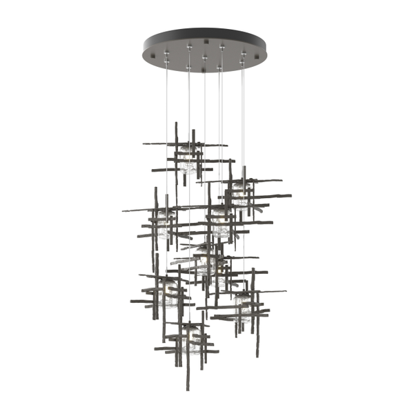 Ronde en verre granuleux à 9 ampoules Tura Suspension