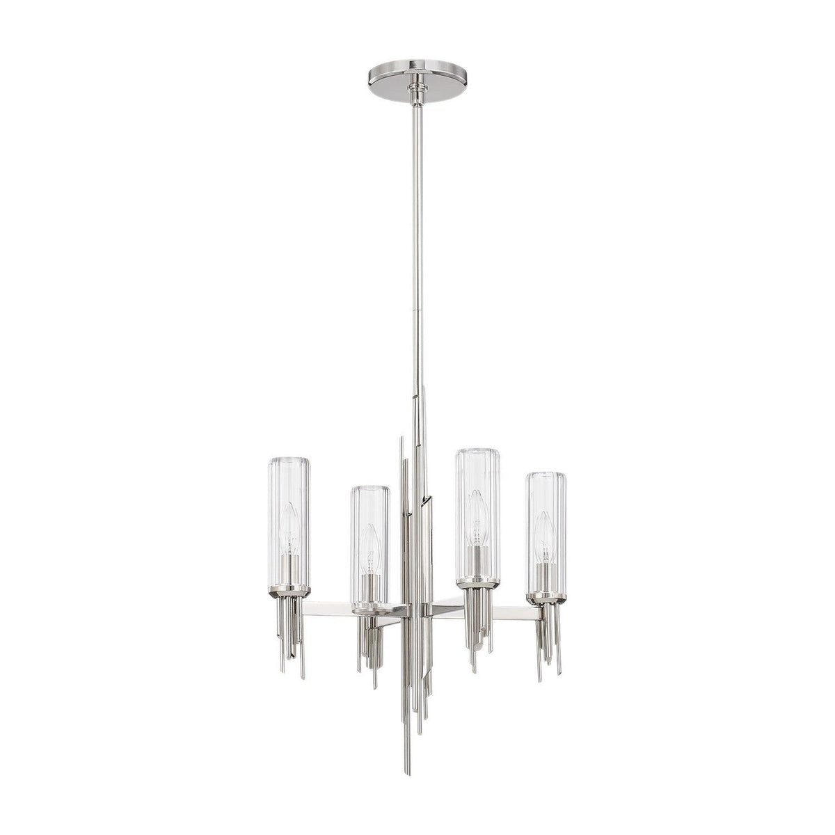 Alora Canada - CH335418PNCR - Four Light Chandelier - Torres - Polished Nickel/Ribbed Glass